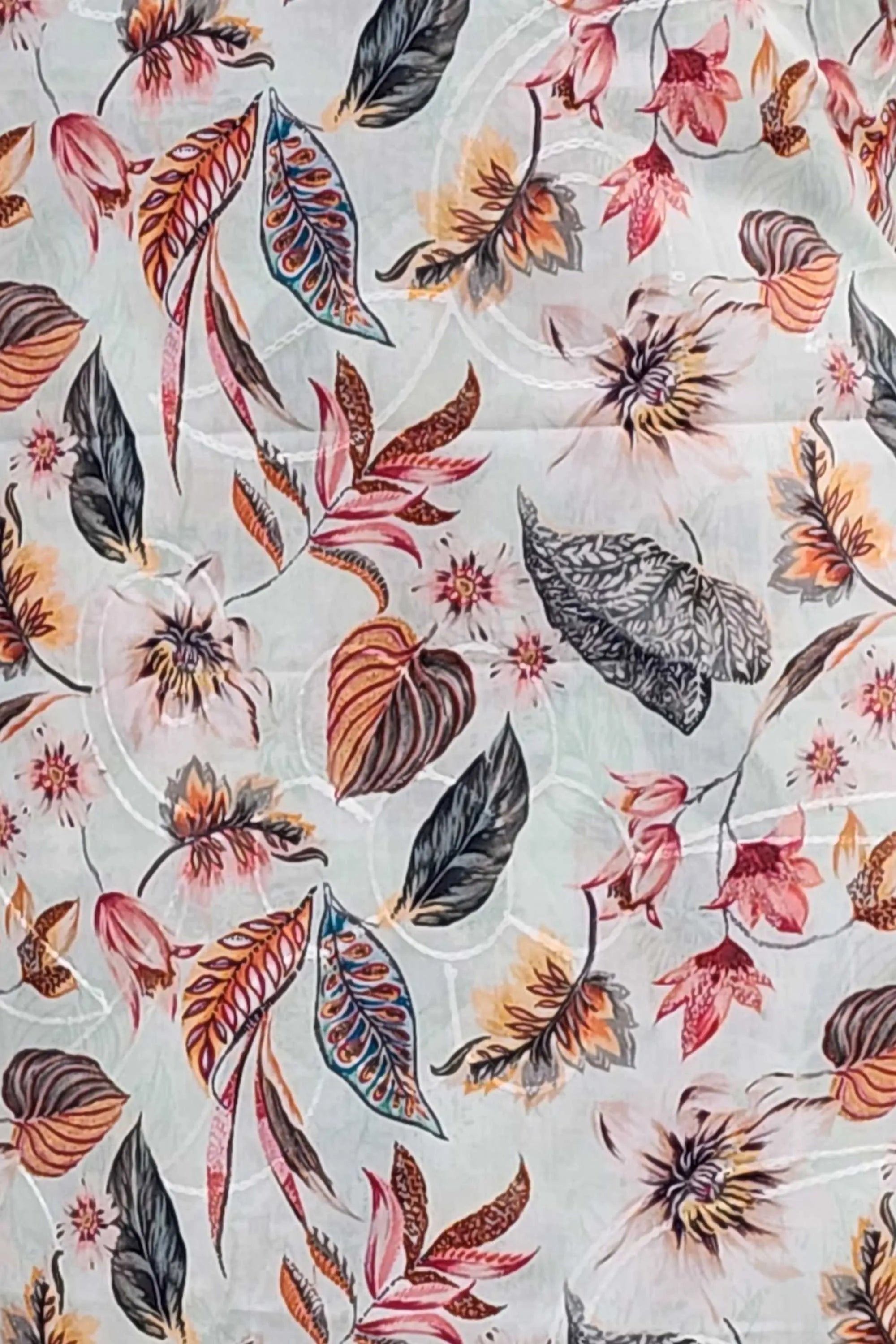 Floral Harmony Printed Cotton Blend Unstitched Dress Material with Embroidered Dupatta