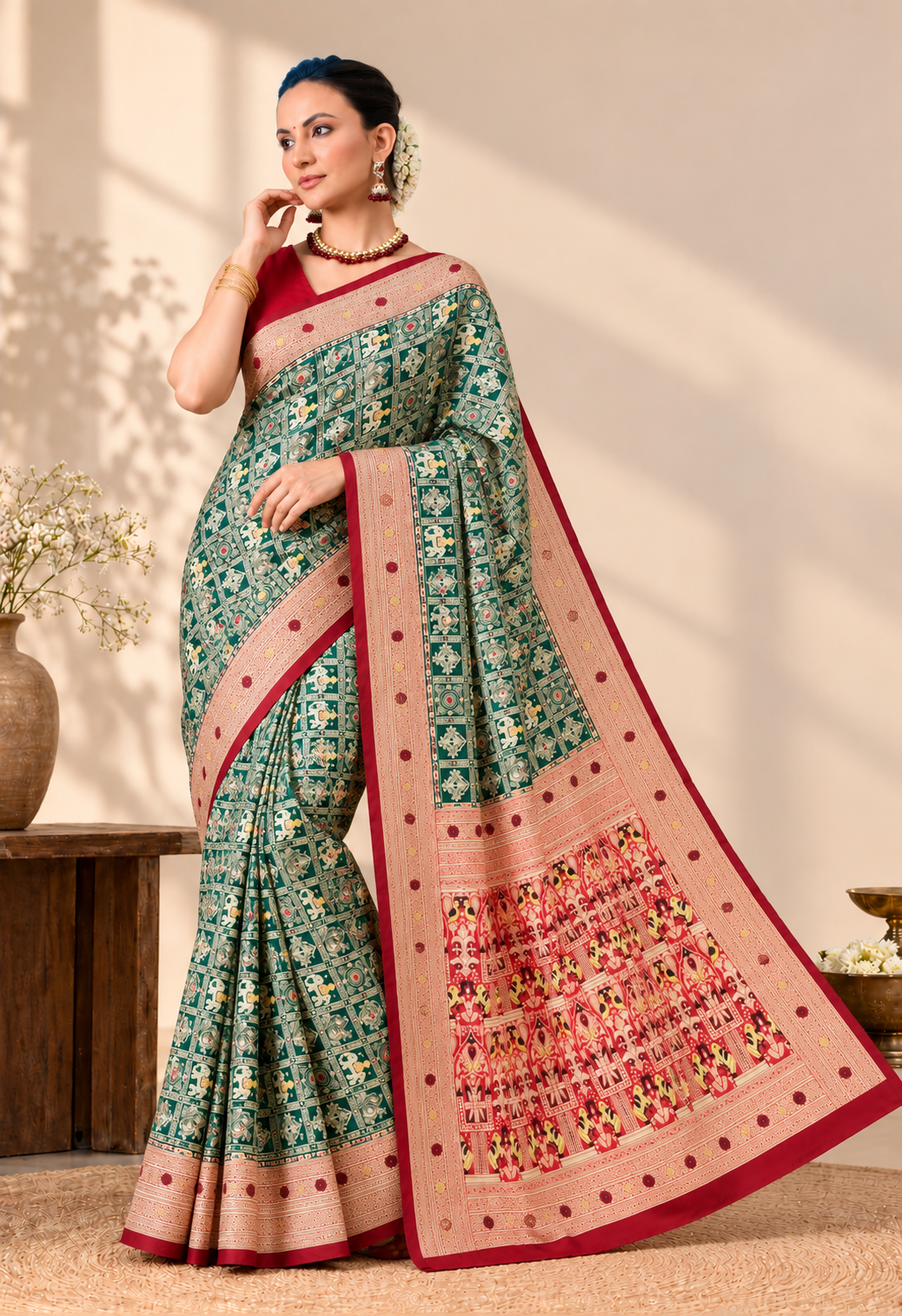 Elegant Multicolour Silk Blend Saree with Intricate Traditional Print