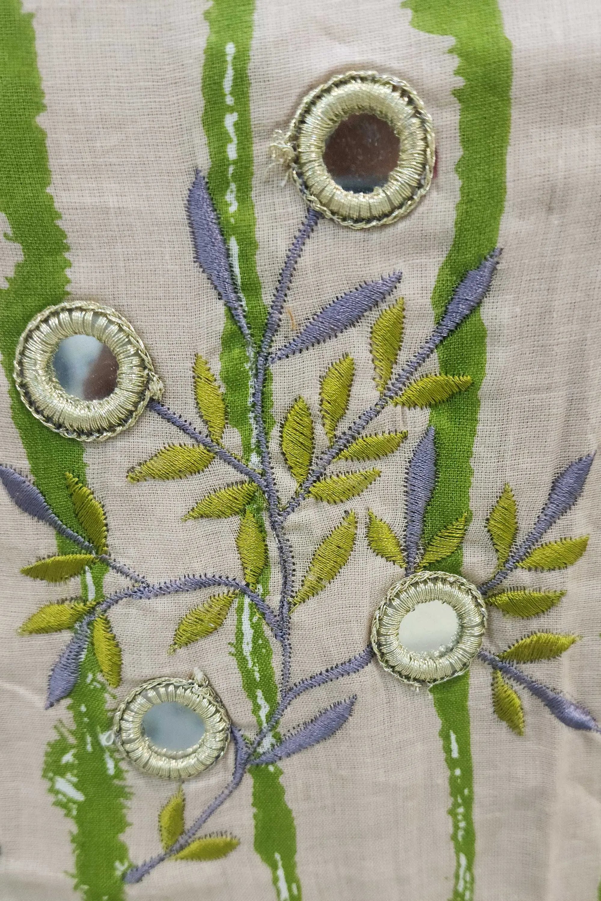 Off-White & Green Floral Printed Unstitched Pure Cotton Dress Material with Dupatta