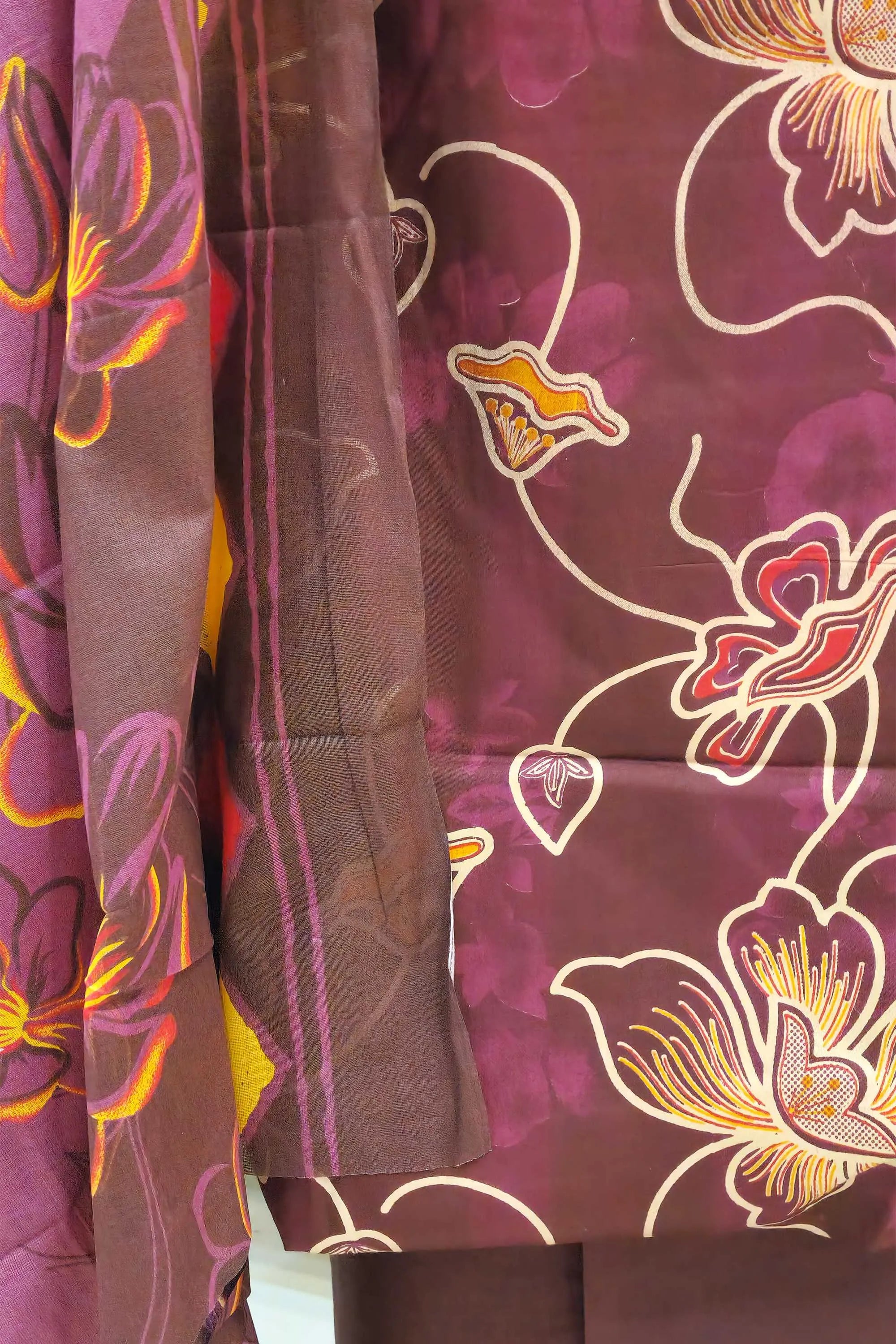 Women Maroon & Yellow Floral Printed Pure Cotton Unstitched Dress Material with Embroidered Neck