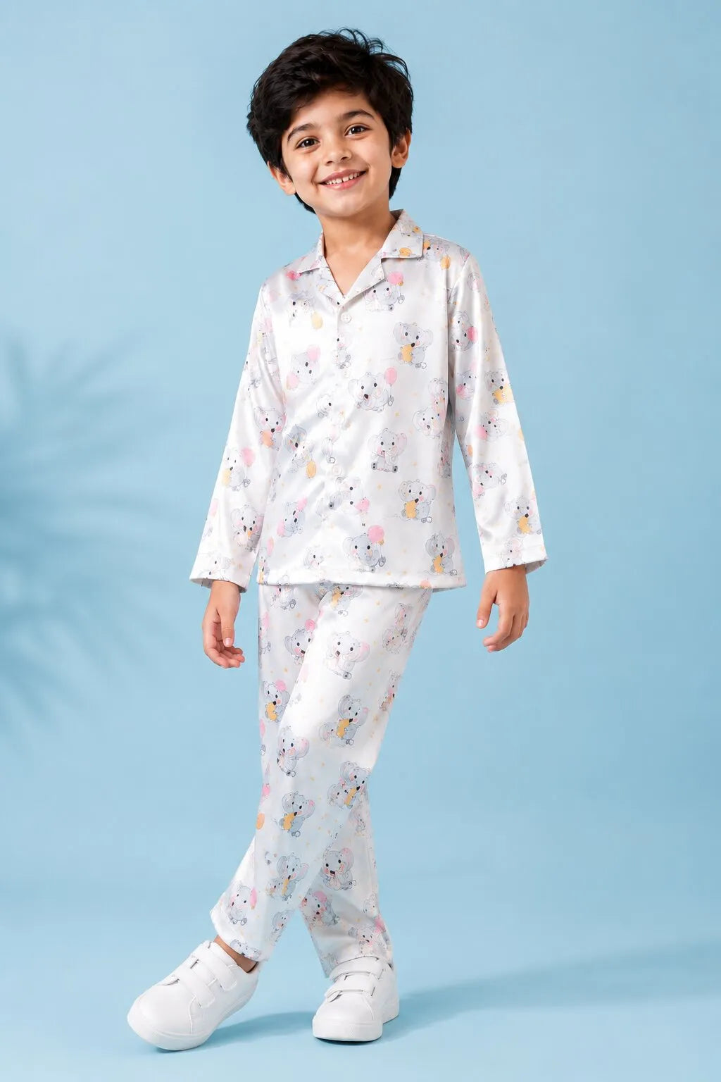 Kids' Satin Elephant & Balloon Print Night Suit