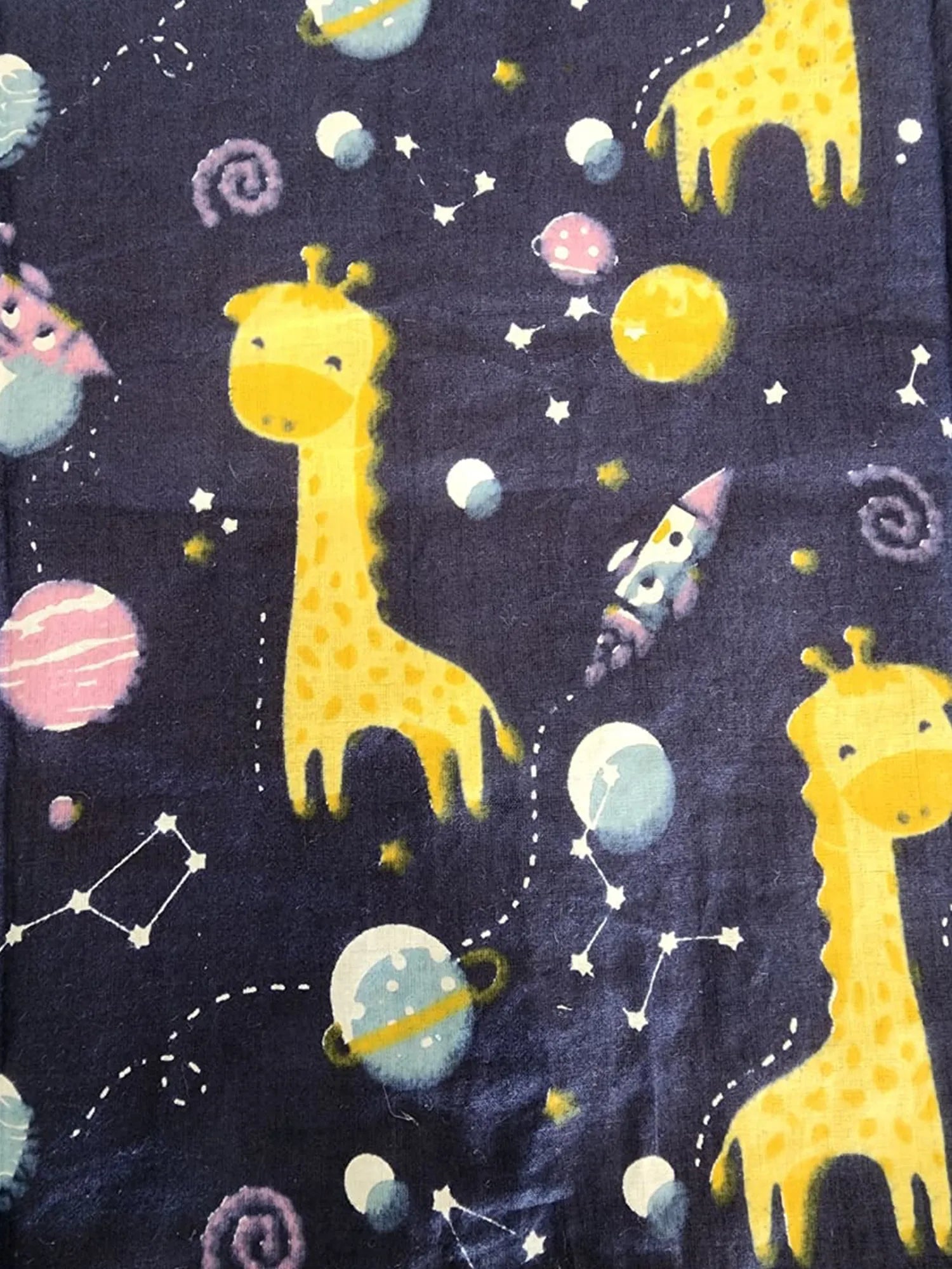 Kids Girls Navy Blue & Yellow Giraffes in Space Printed Night Suit