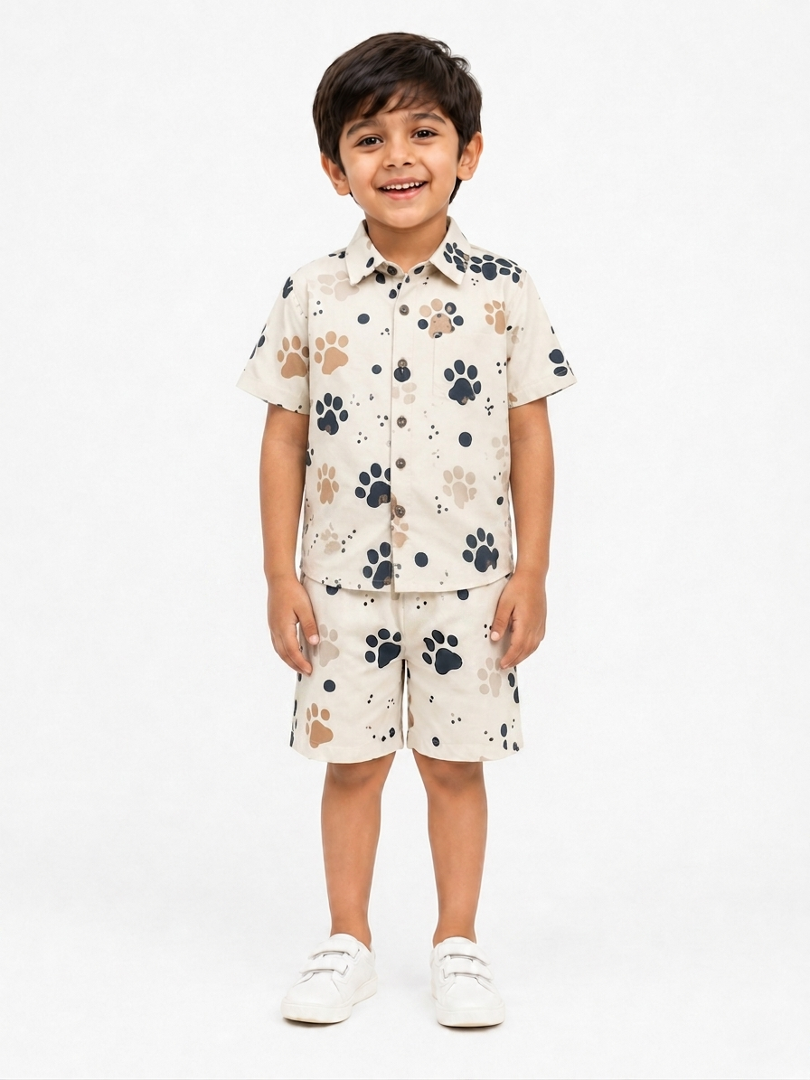 Boys' Playful Paw Print Poly-Knit Baba Suit