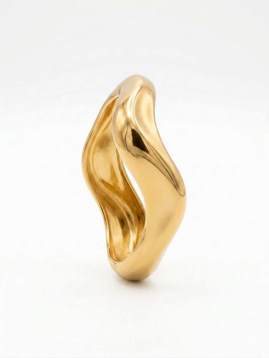 Gold-Plated Sculptural Wave Bangle