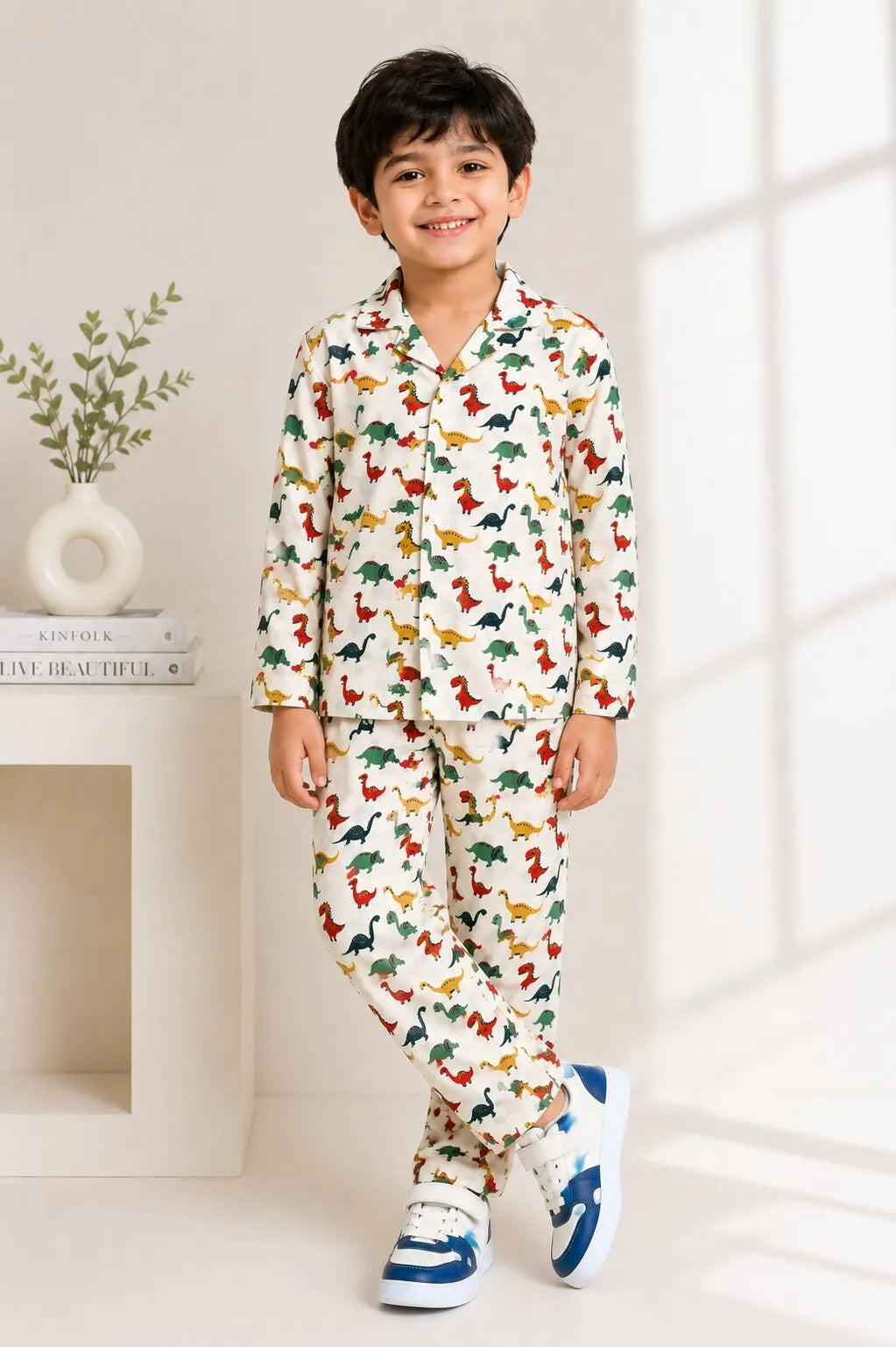 Kids' Dinosaur Print Cotton Night Suit