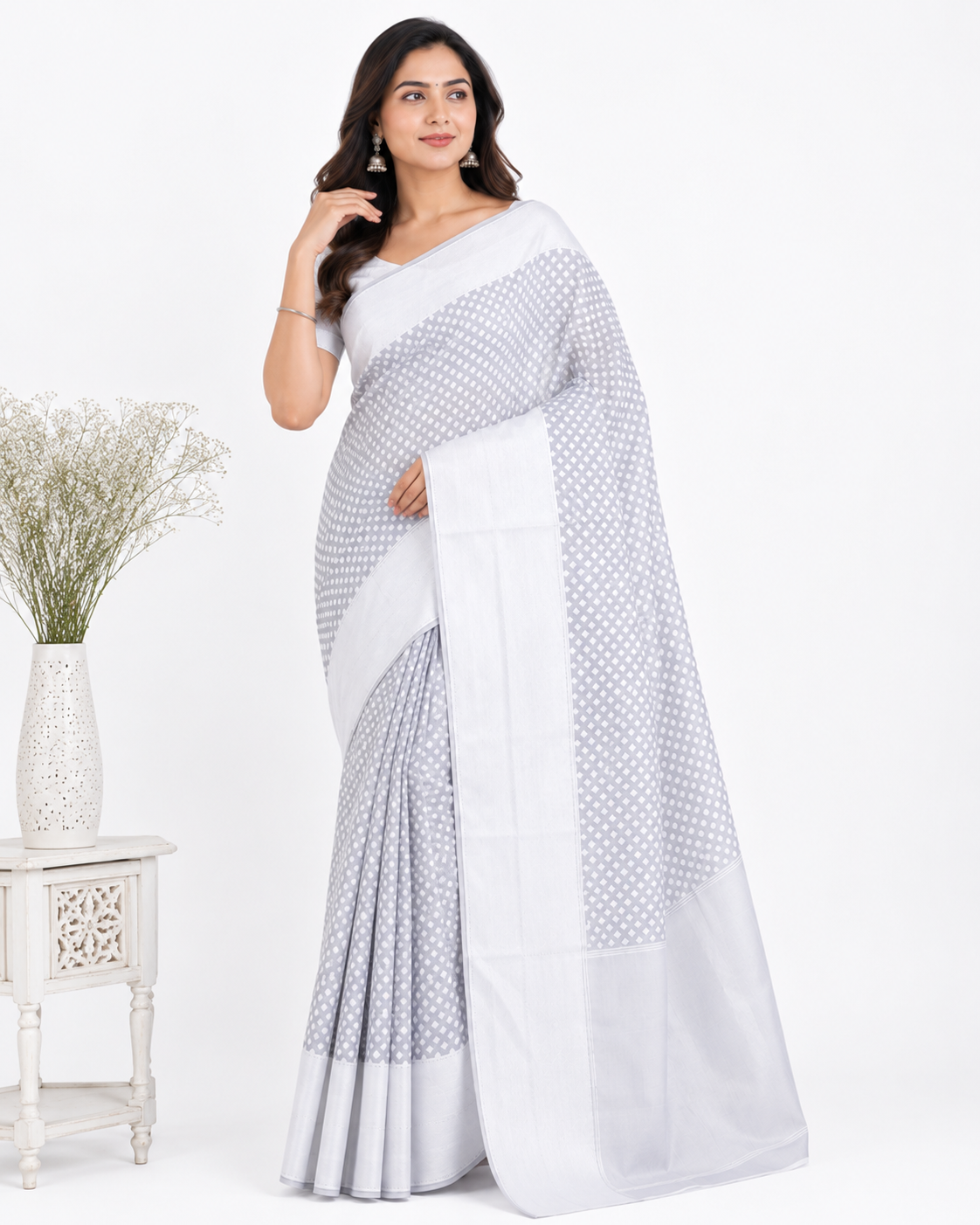 Steel Grey & Silver-Toned Woven Design Banarasi Saree with Unstitched Blouse