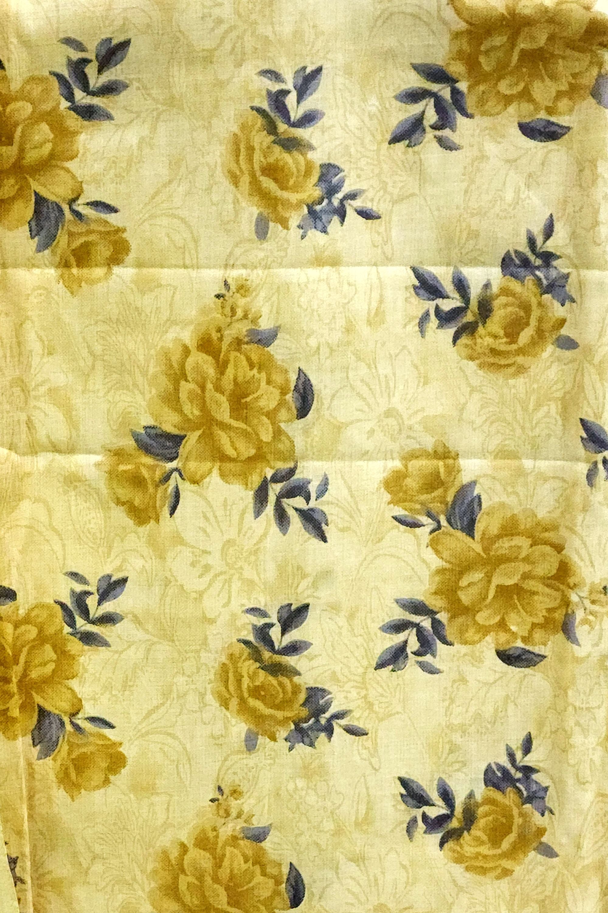 Women's Yellow Floral Printed Cotton Unstitched Suit Set