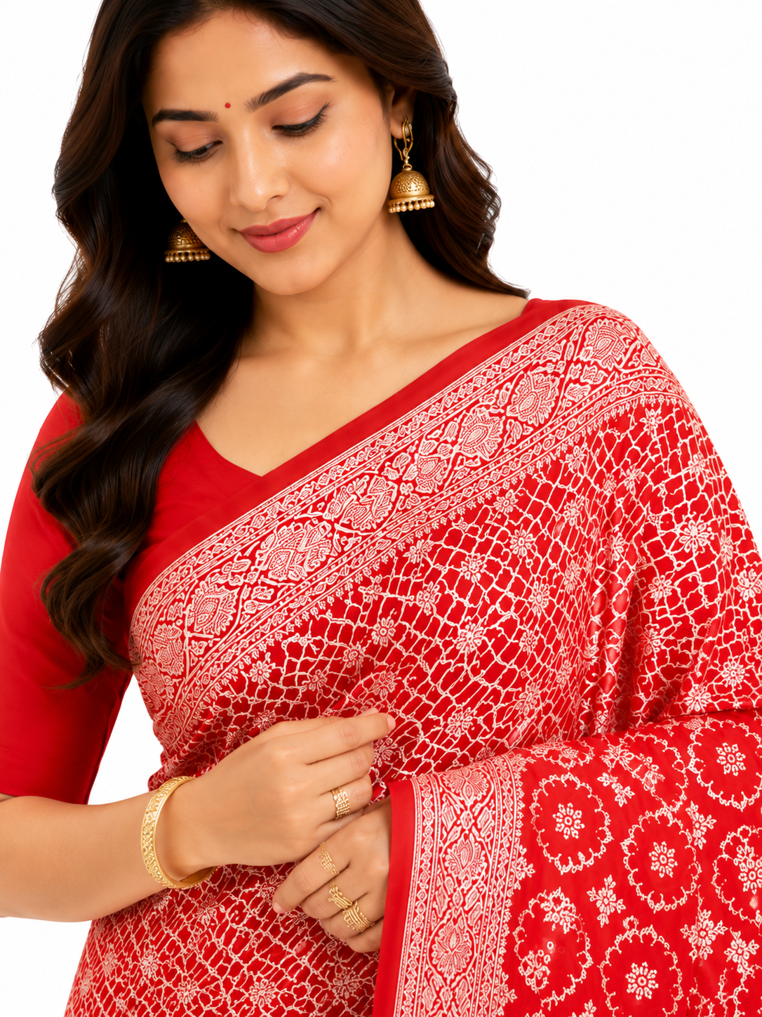 Red & Gold-Toned Ethnic Motifs Woven Design Banarasi Saree