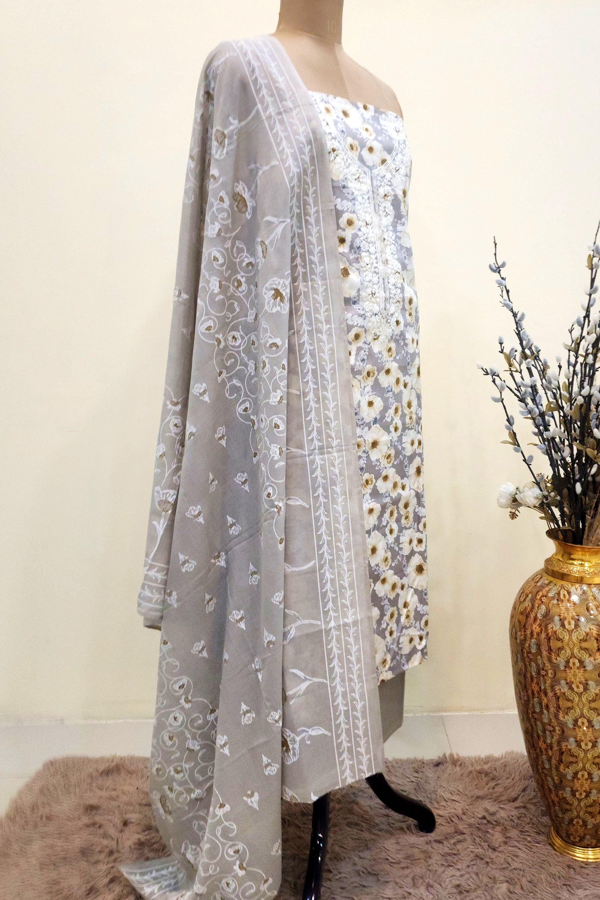 Women's Pure Cotton All-Over Floral Print Unstitched Suit