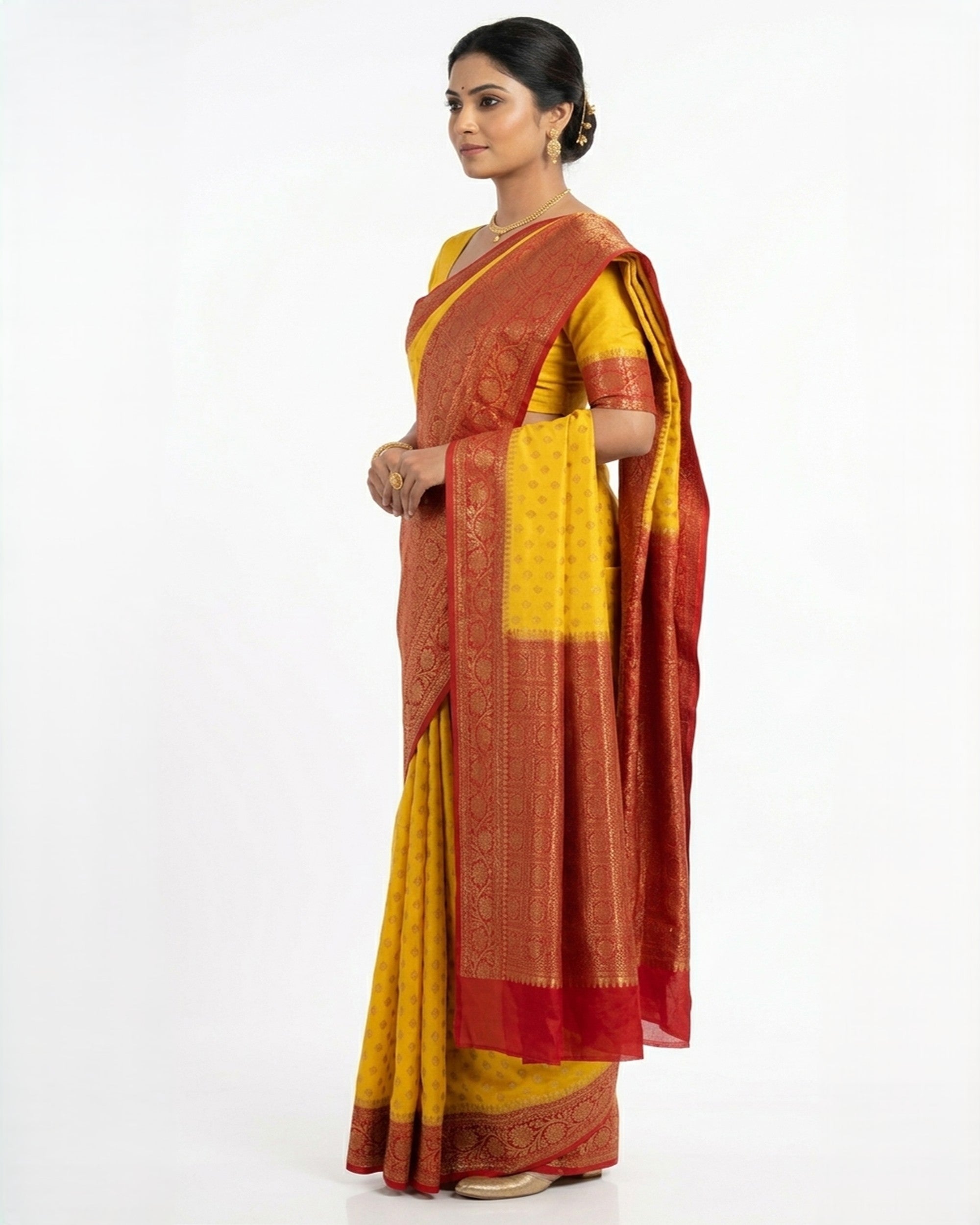 Yellow & Red Woven Design Kanjivaram Silk Saree