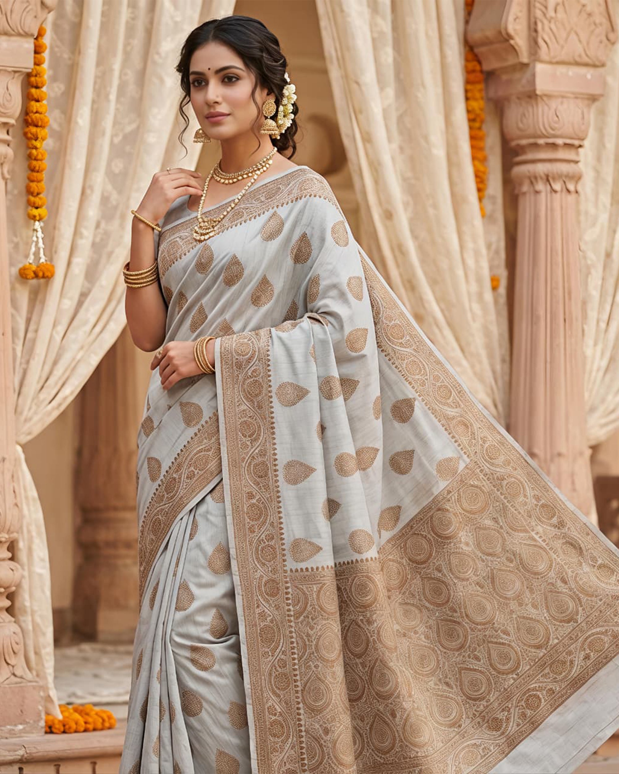 Silk Blend Woven Design Zari Banarasi Saree with Blouse Piece