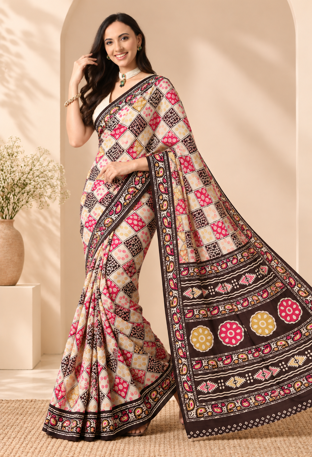 Elegant Multicolour Traditional Printed Saree with Intricate Floral Pallu