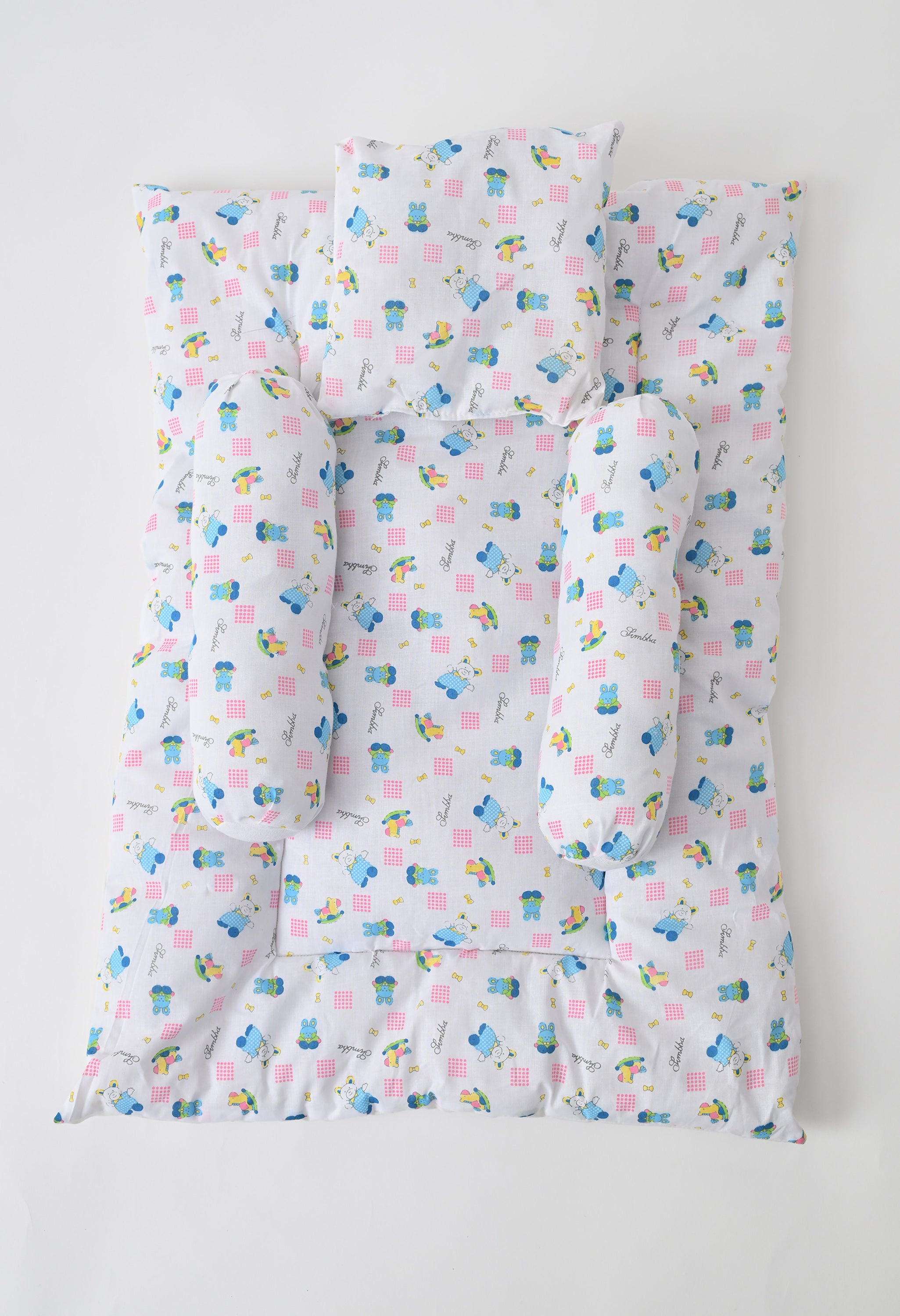 Unisex 5-Piece Newborn Baby Bedding Combo Set - Printed Mattress with Mosquito Net, Sleeping Bag, and Bolsters