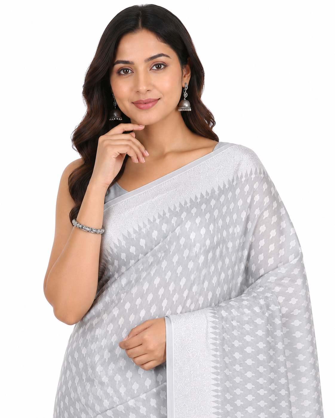 Grey & Silver-Toned Woven Design Banarasi Silk Saree with Unstitched Blouse Piece