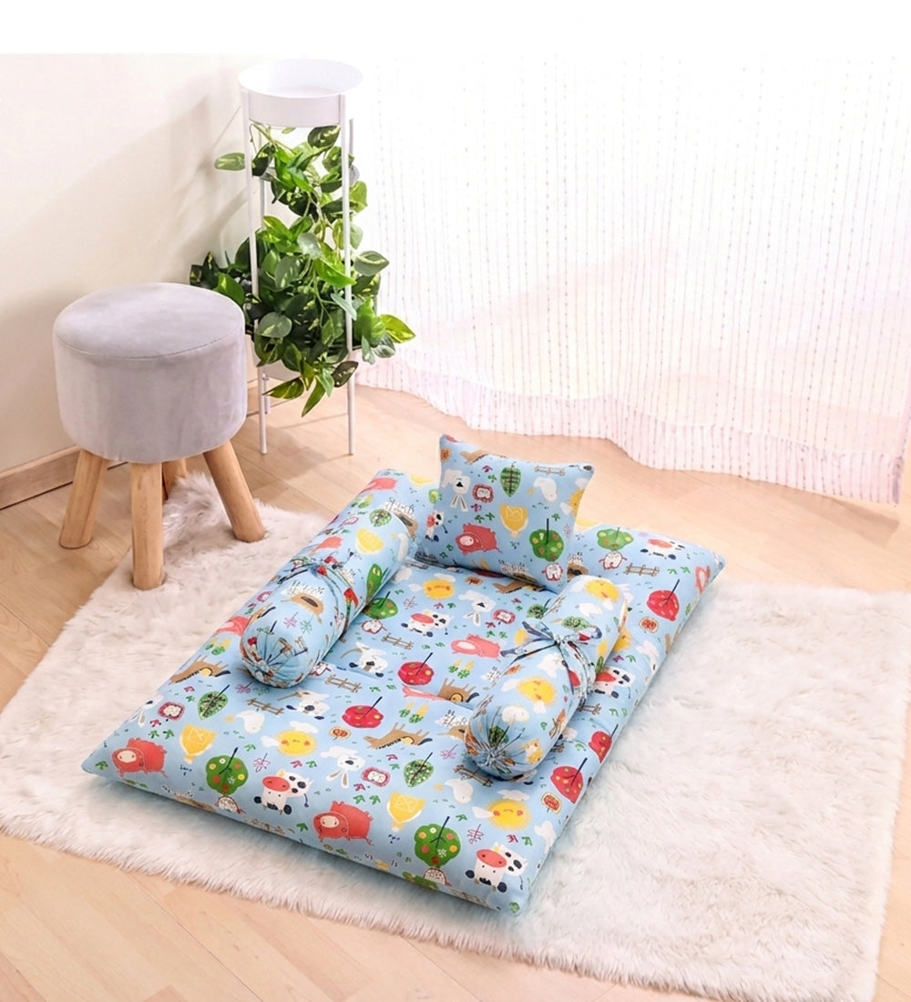 Unisex Blue Cotton Printed 4-Piece Baby Bedding Set