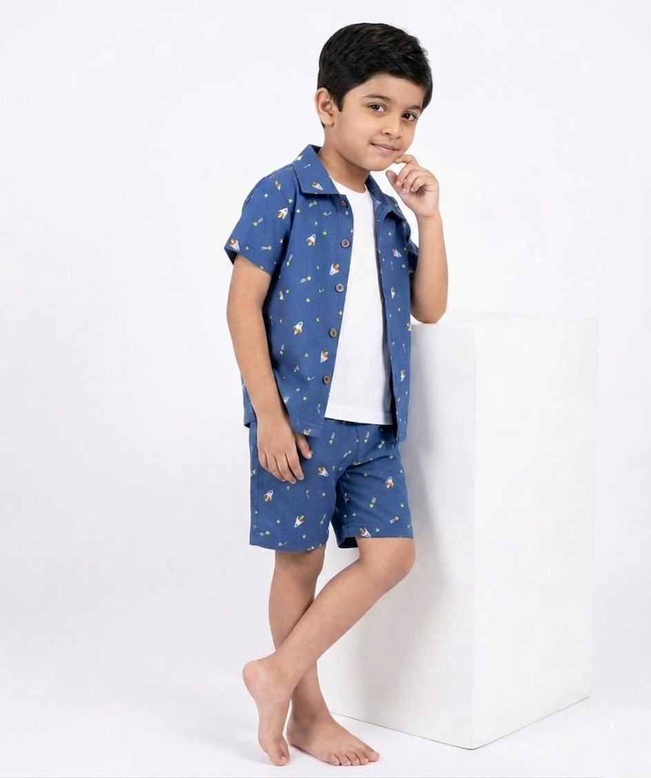 Boys' 3-Piece Rocket Print Poly-Knit Baba Suit