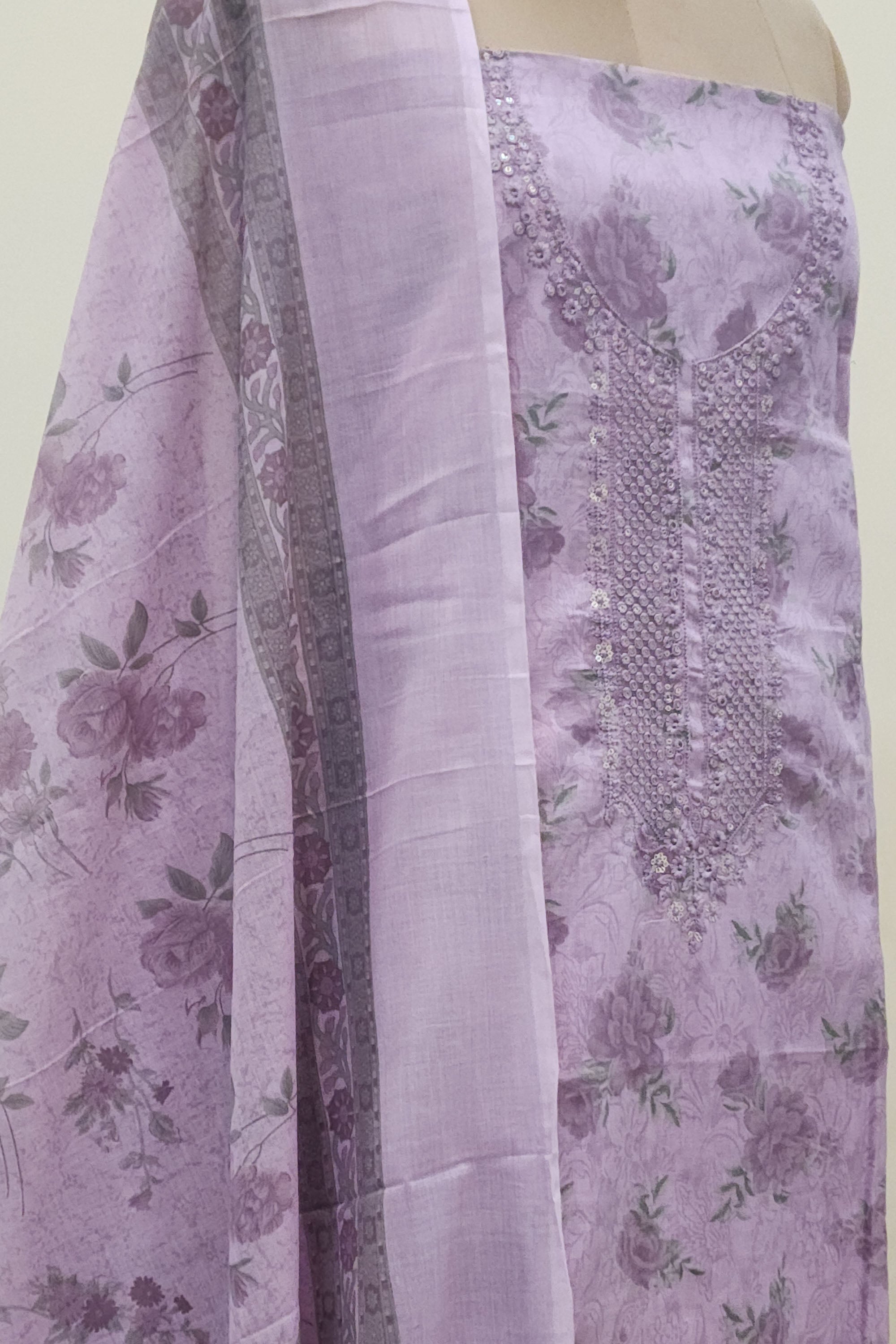 Women's Pure Cotton Lavender Floral Print Unstitched Suit Set