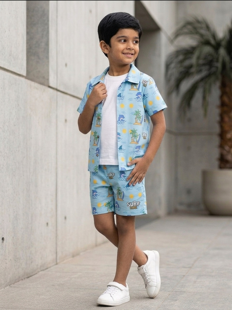 Boys' Tropical Surf & Beach Print Poly-Knit Baba Suit