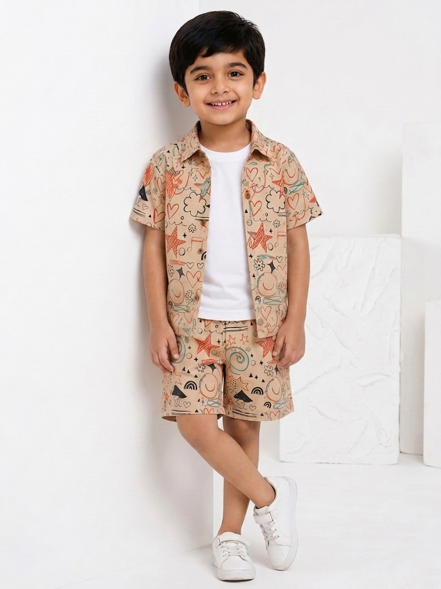 Boys' Whimsical Doodle Print Poly-Knit Baba Suit