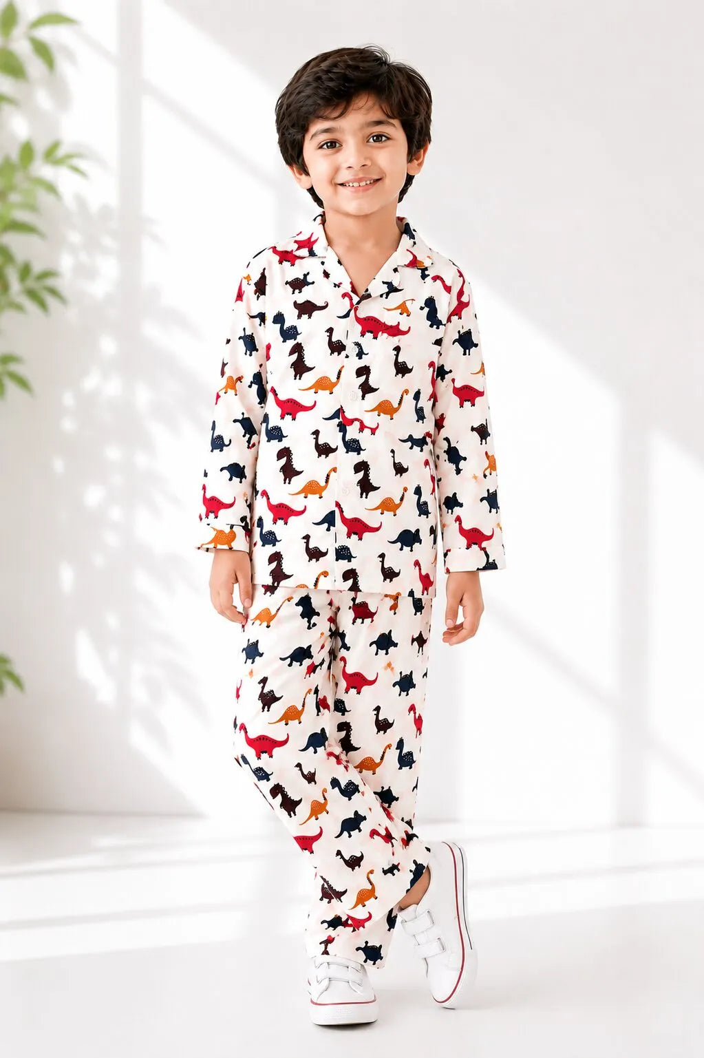 Kids Boys Full Sleeve Collared Pure Cotton Night Suit | Printed Pajama Set | Sleepwear for Kids Boys