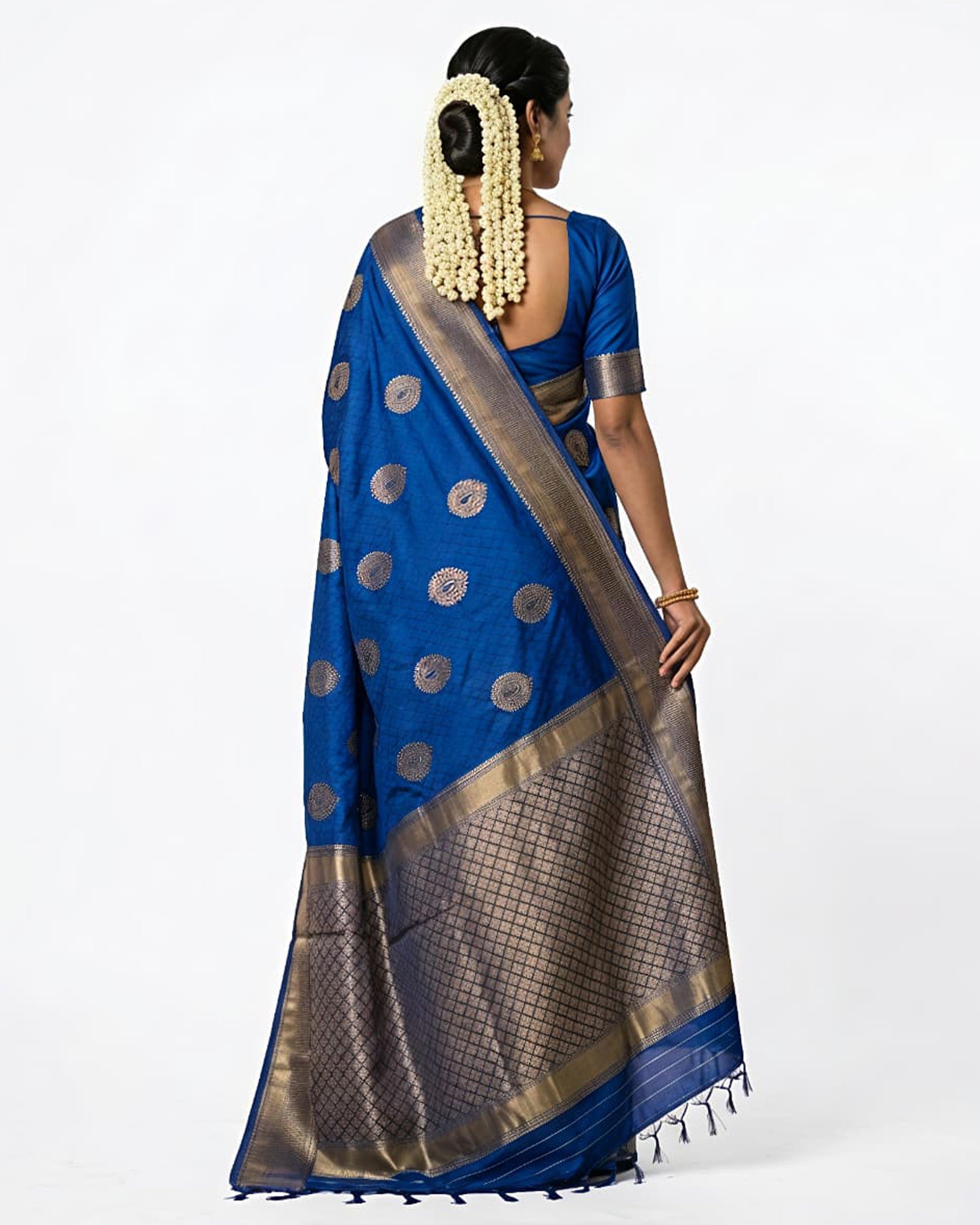 Women Royal Blue & Gold-Toned Art Silk Woven Design Banarasi Saree