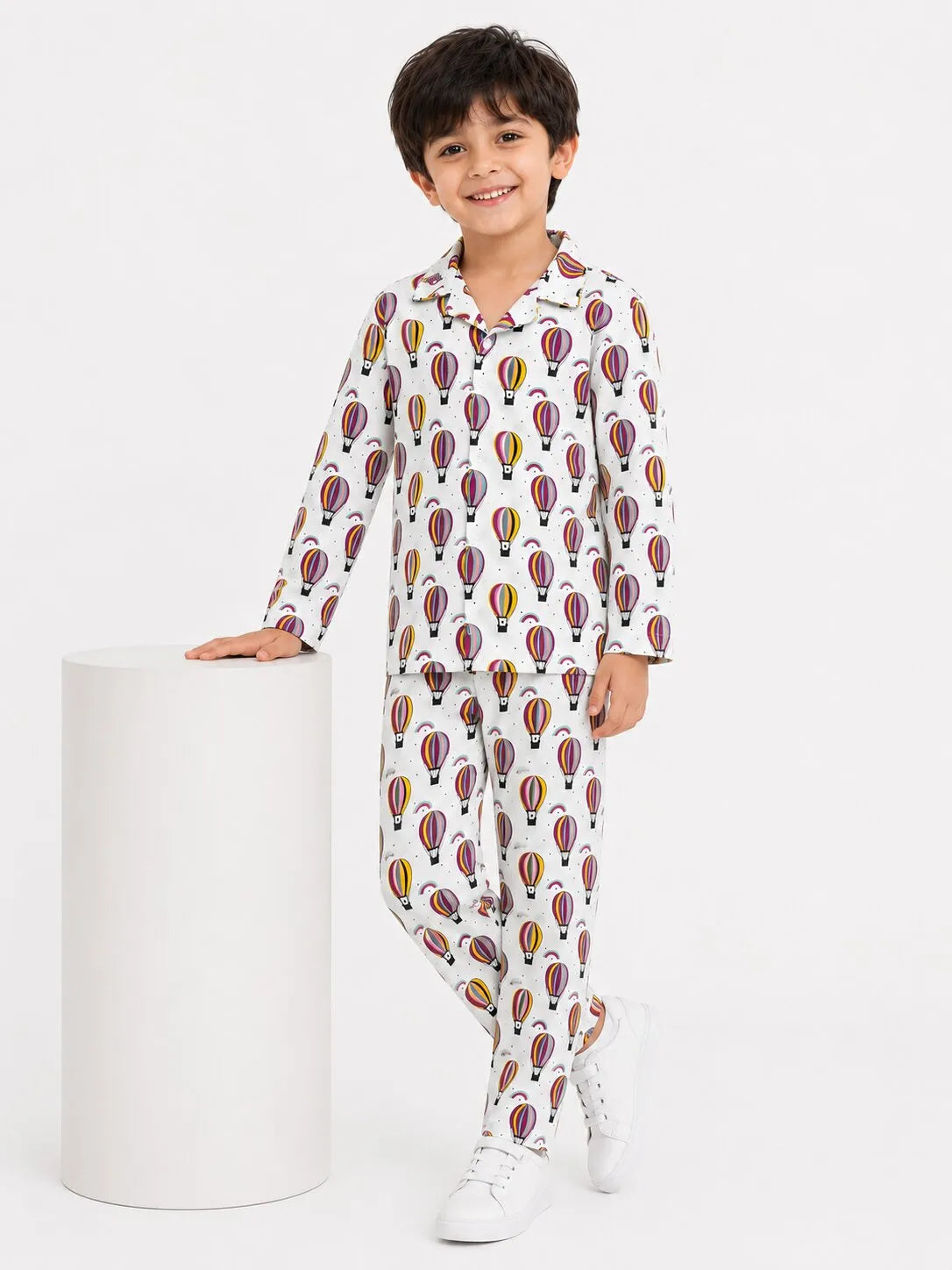 Kids Boys Full Sleeve Collared Pure Cotton Night Suit