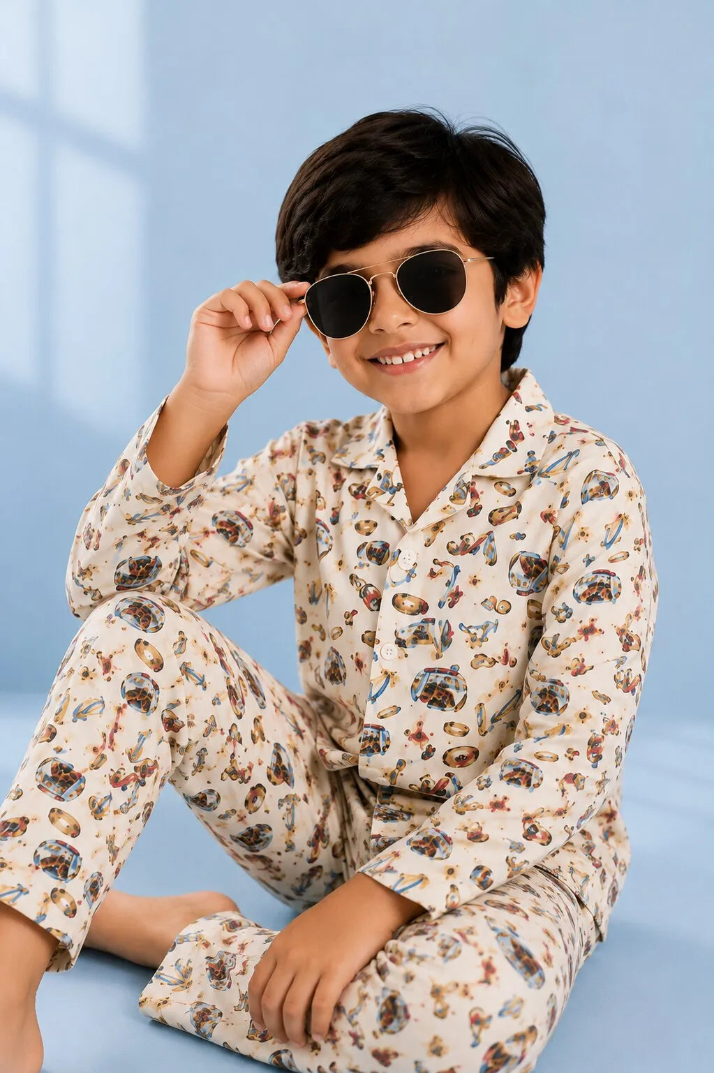 Tropical Surf & Camper Print Cotton Night Suit