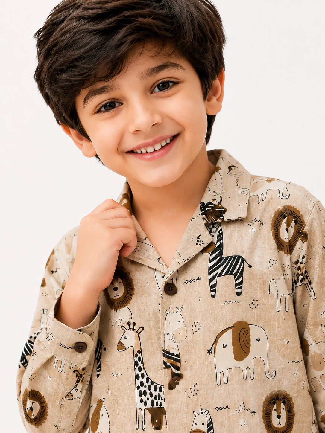 Kids Boys Full Sleeve Collared Pure Cotton Night Suit