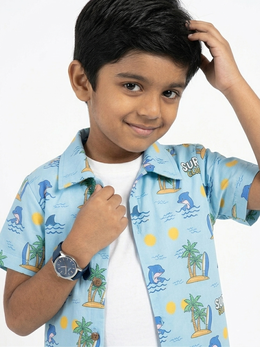 Boys' Tropical Surf & Beach Print Poly-Knit Baba Suit