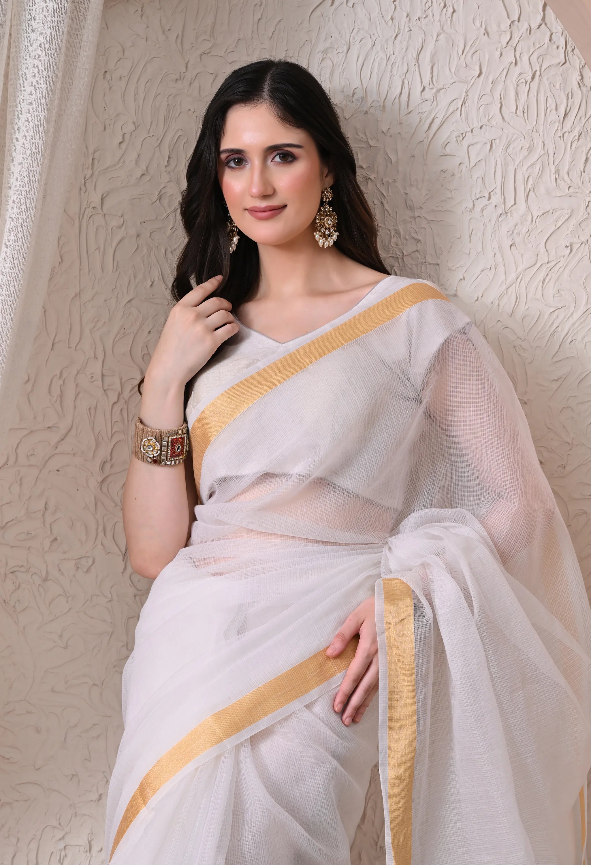 Pure Grace Off-White Cotton Saree with Golden Border