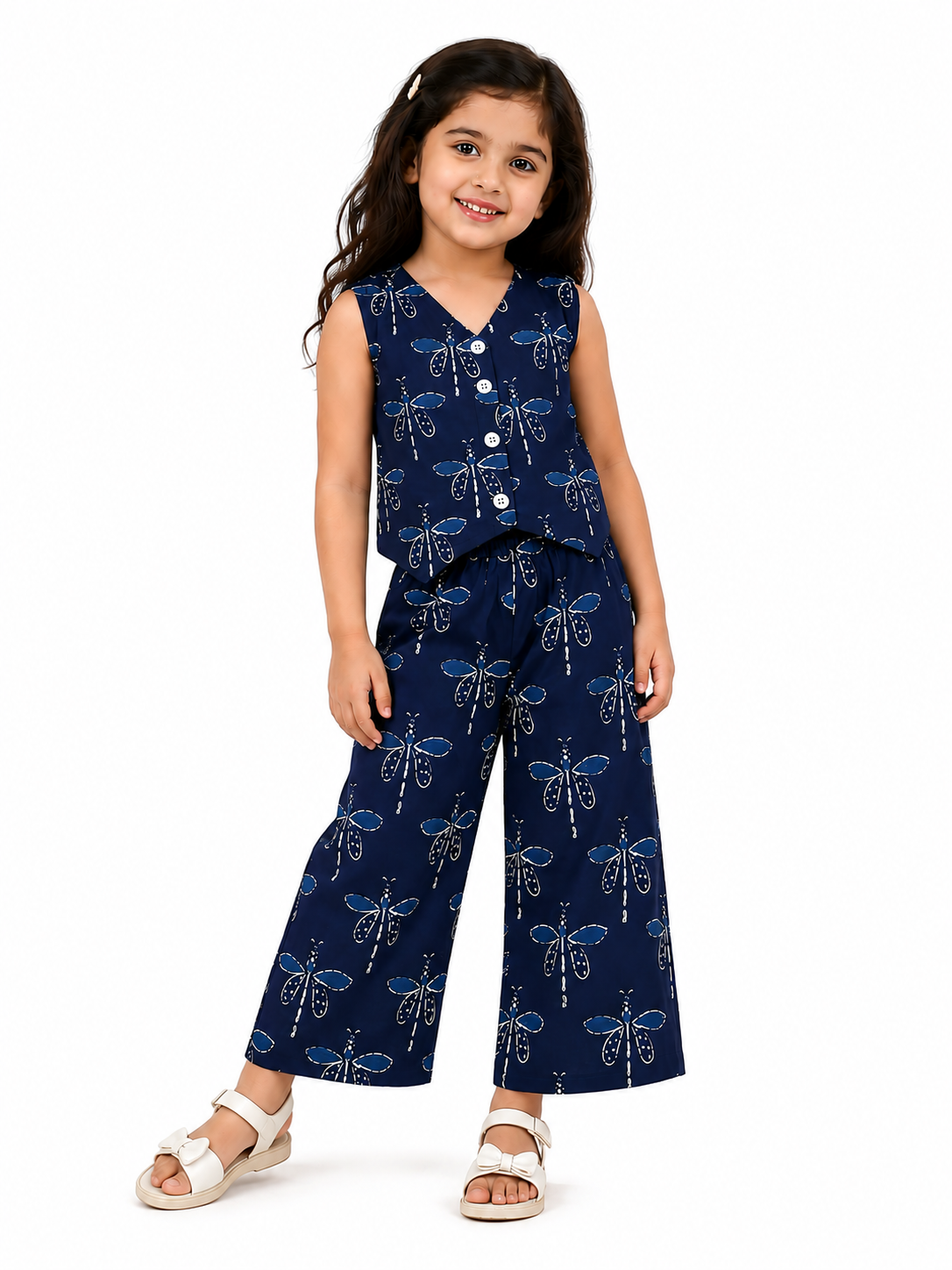 Girls Pure Cotton Floral and Paisley Printed Vest Style Crop Top with Wide-Leg Trousers Co-Ord Set