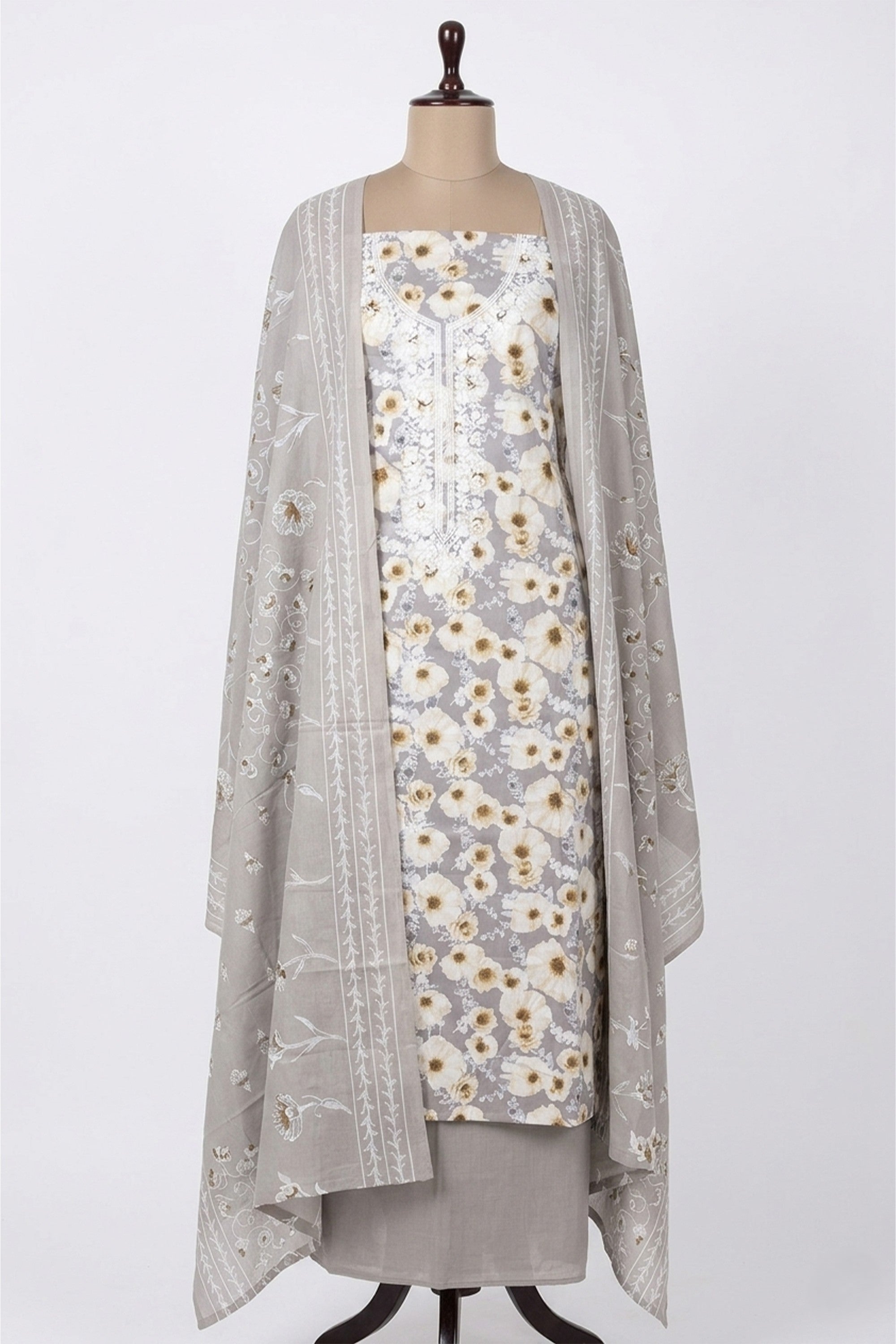 Women's Pure Cotton All-Over Floral Print Unstitched Suit