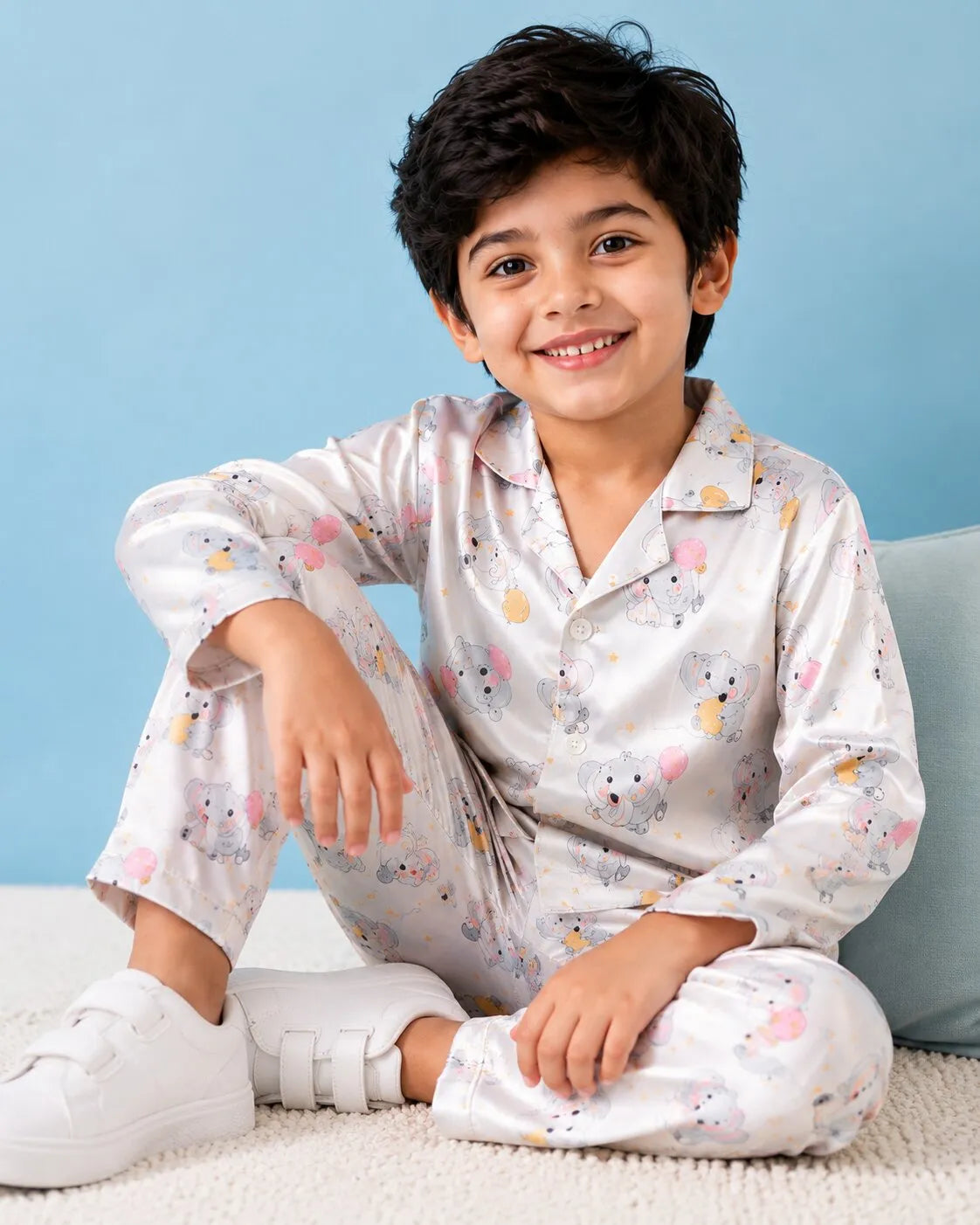 Kids' Satin Elephant & Balloon Print Night Suit