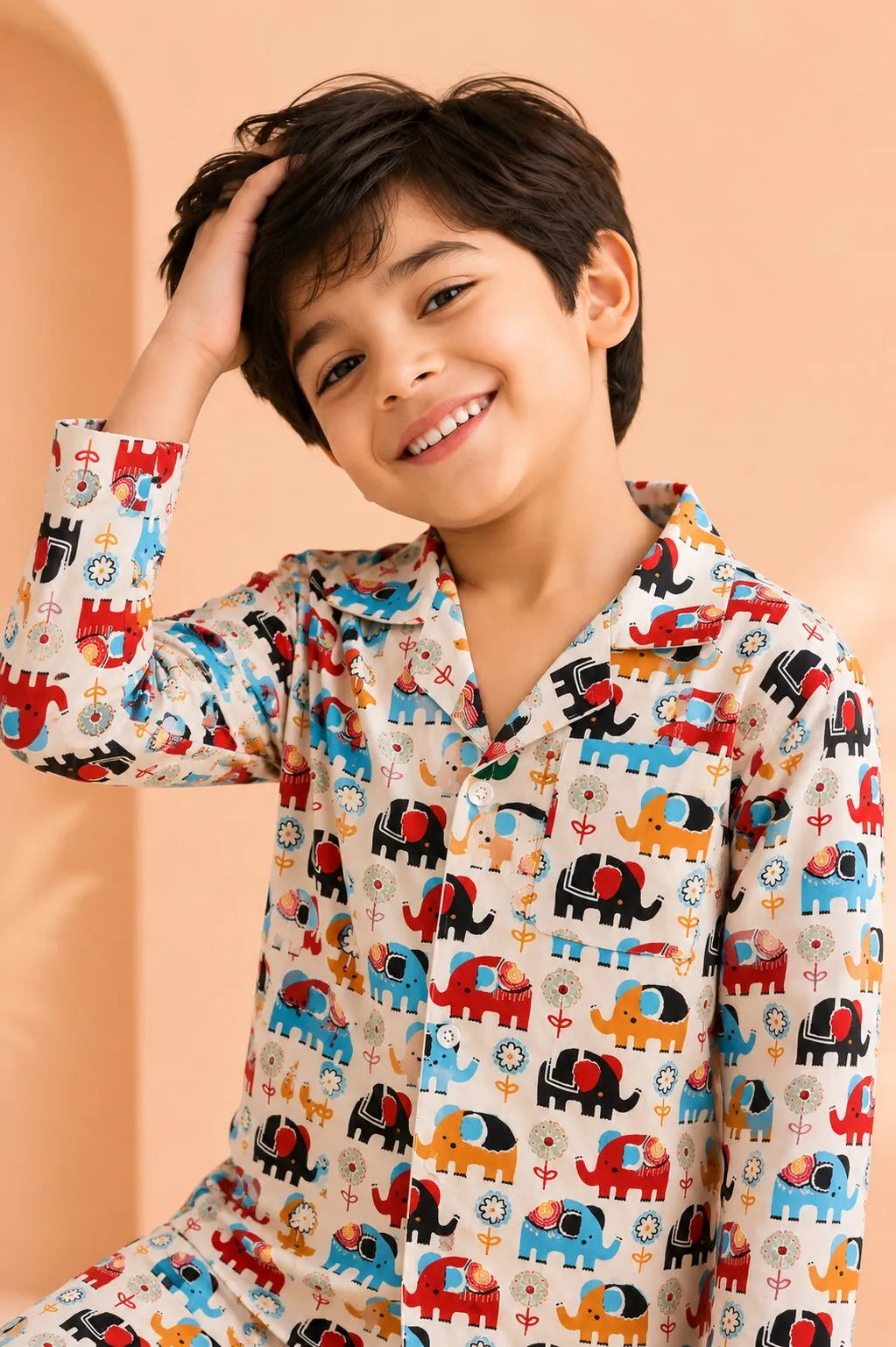 Kids' Elephant Print Cotton Night Suit