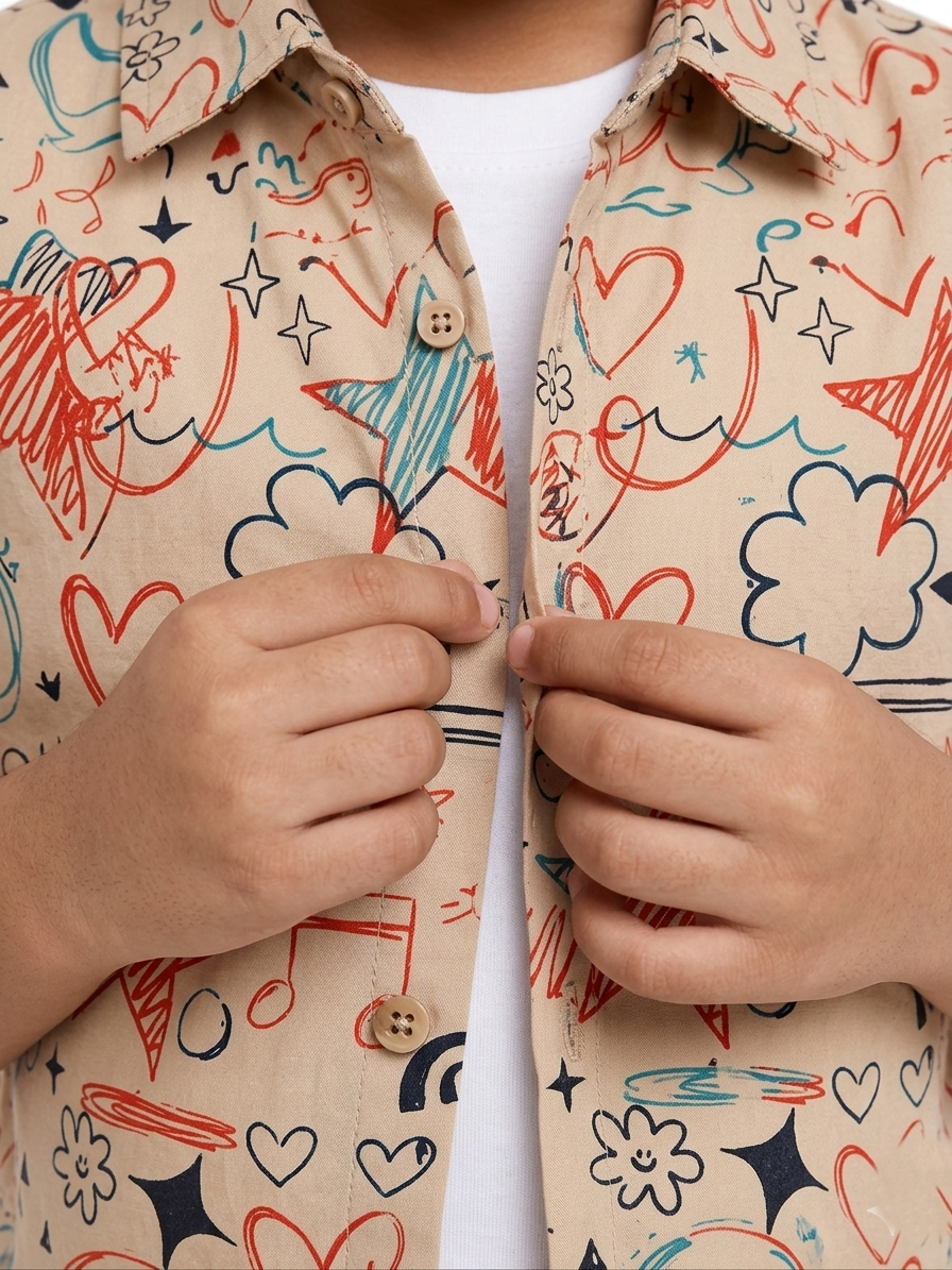 Boys' Whimsical Doodle Print Poly-Knit Baba Suit