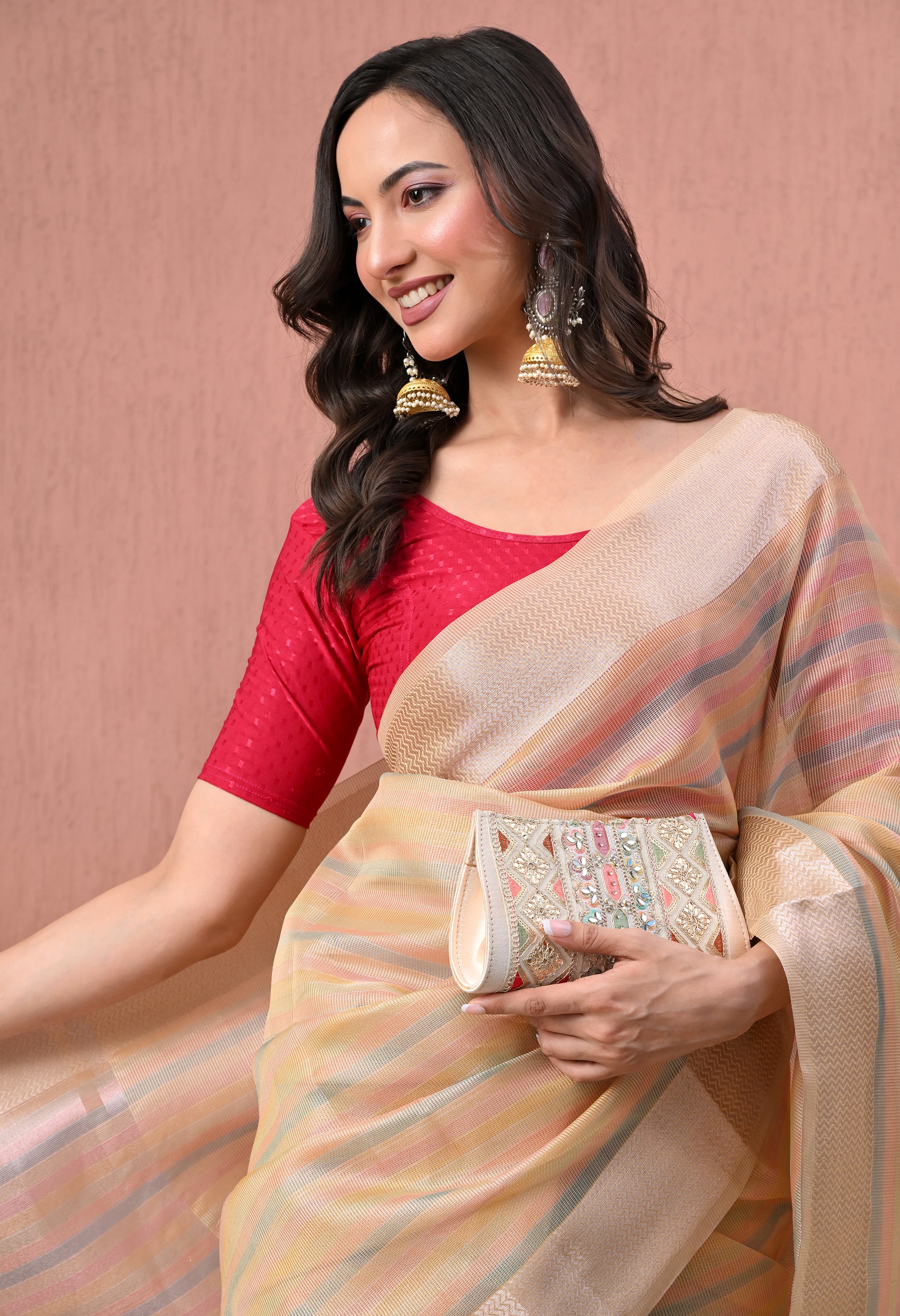 Elegant Pastel Beige  Striped Pure Cotton Saree with Zari Border