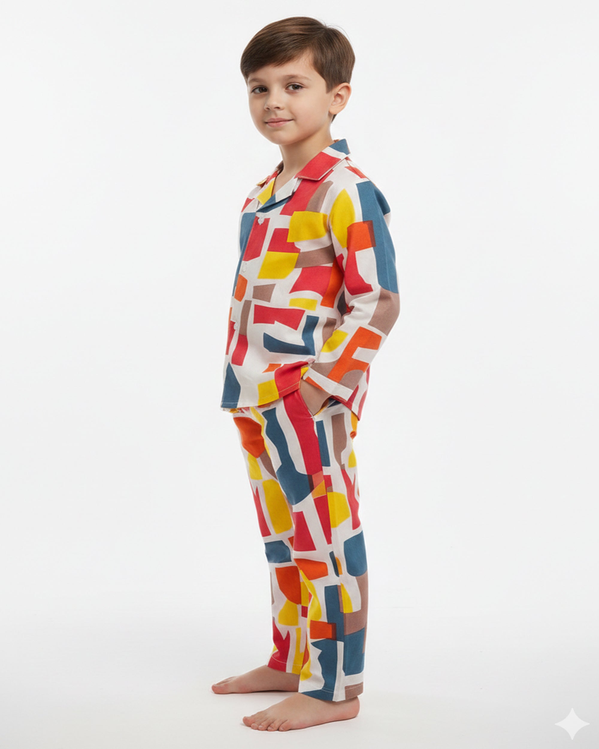 Boys Multi-Colored Abstract Geometric Print Pure Cotton Night Suit