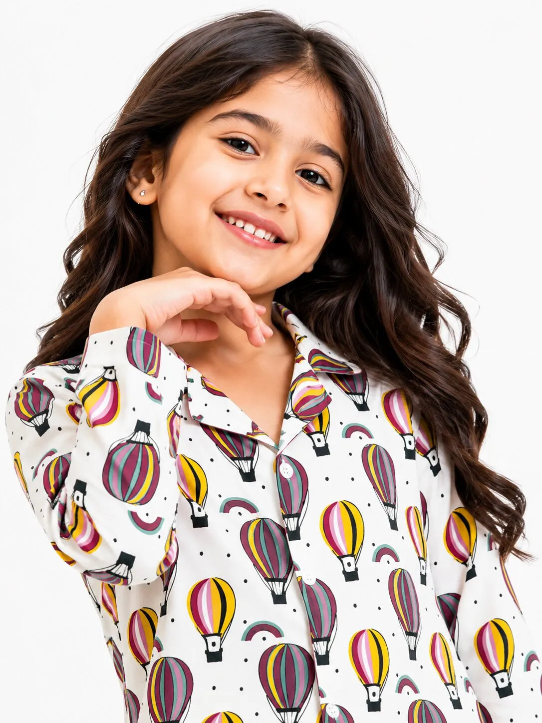 Kids Girls Full Sleeve Collared Pure Cotton Night Suit