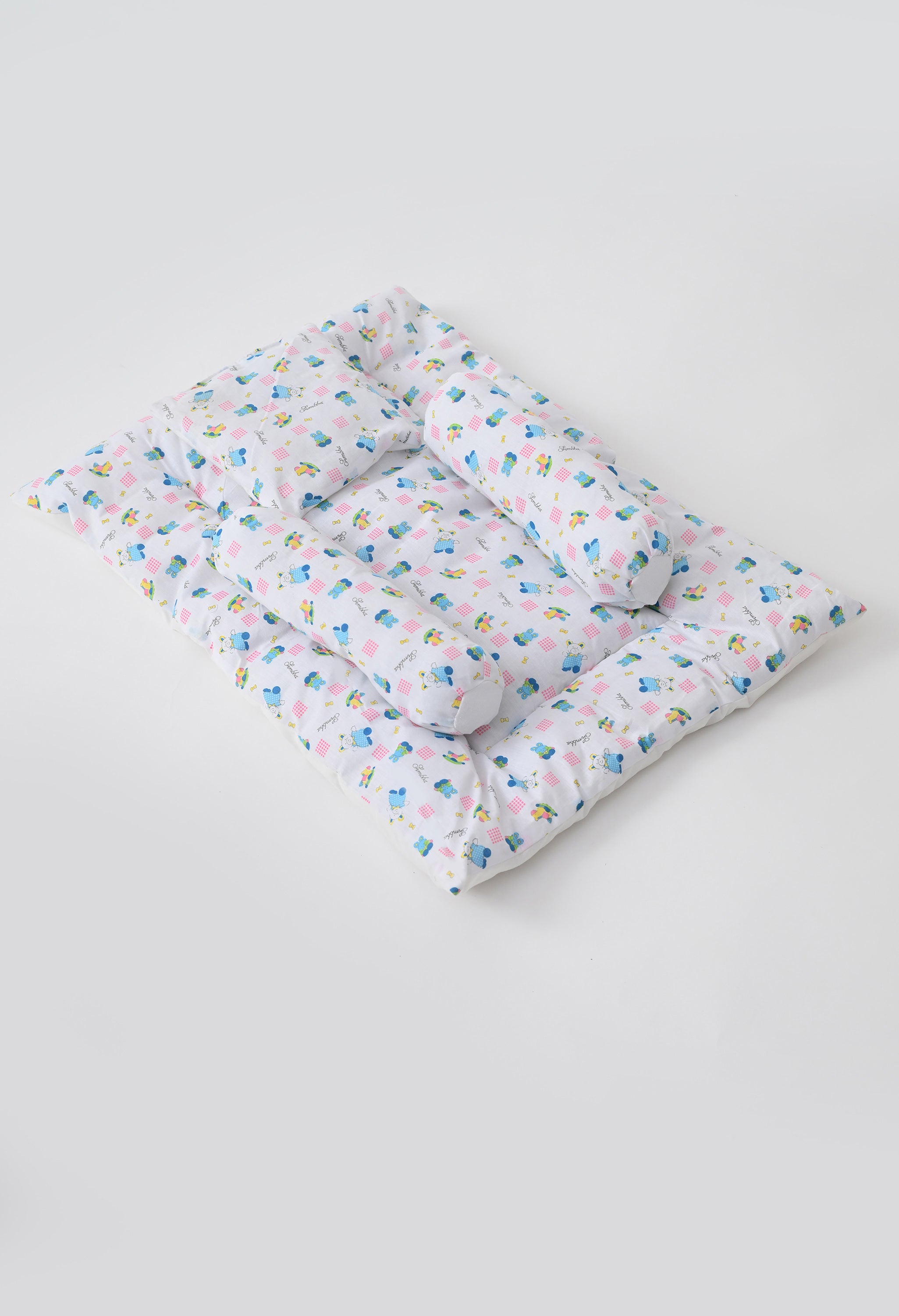 Unisex 5-Piece Newborn Baby Bedding Combo Set - Printed Mattress with Mosquito Net, Sleeping Bag, and Bolsters