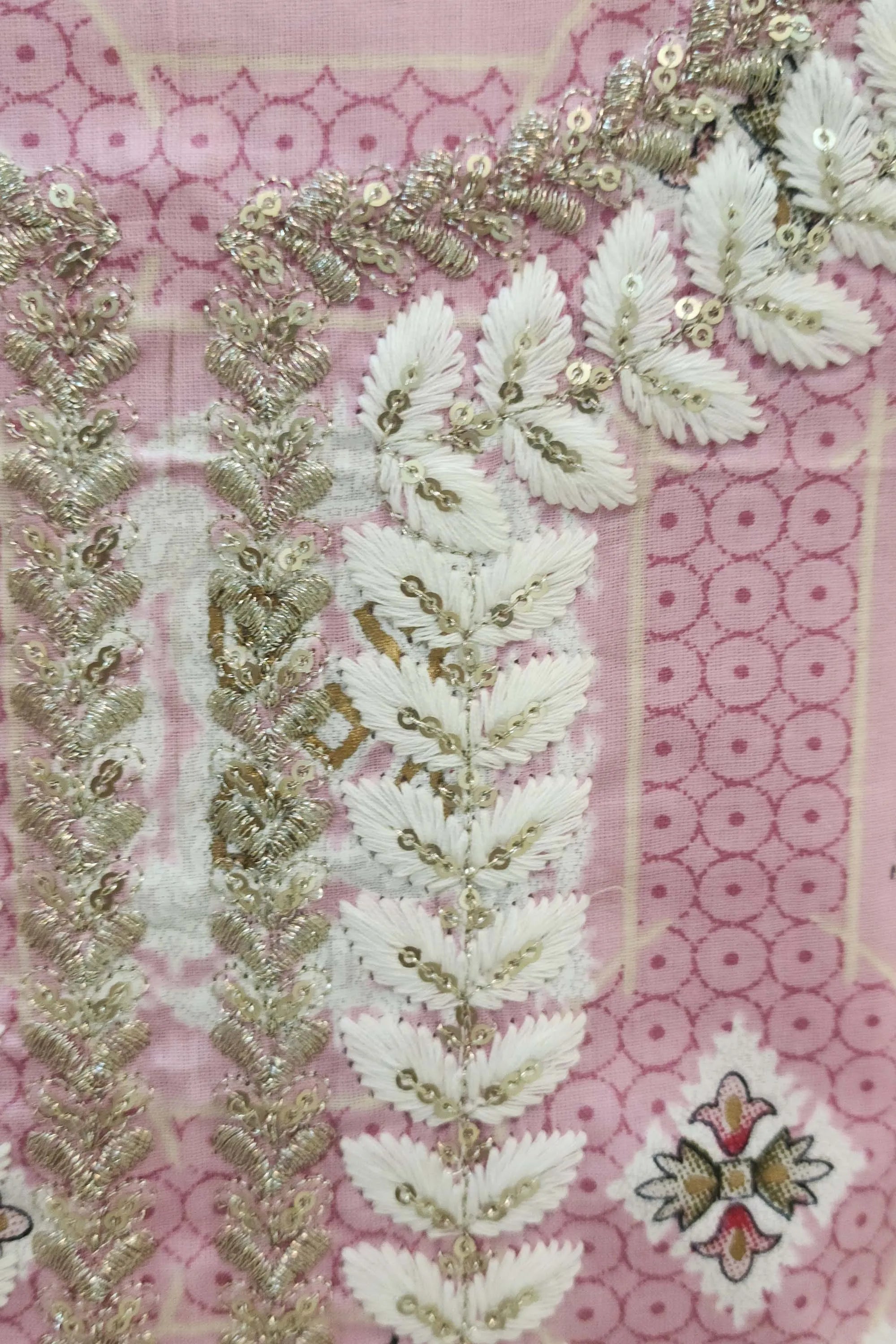 Pink & White Floral Printed Unstitched Pure Cotton Dress Material with Dupatta