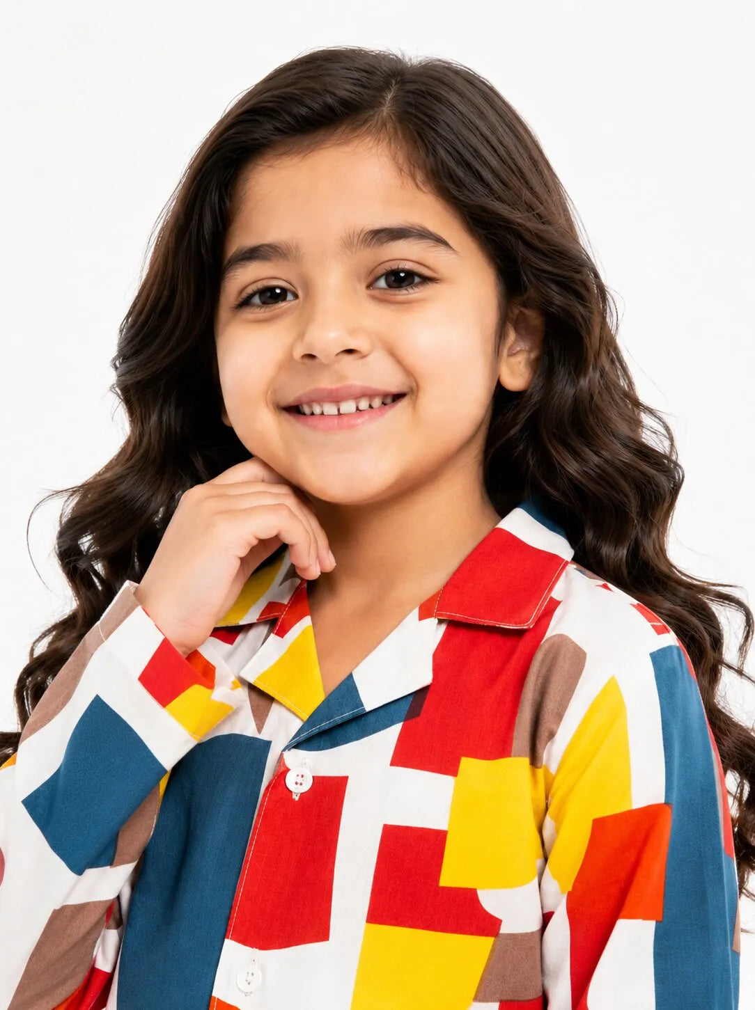 Girls Multi-Colored Abstract Geometric Print Pure Cotton Night Suit