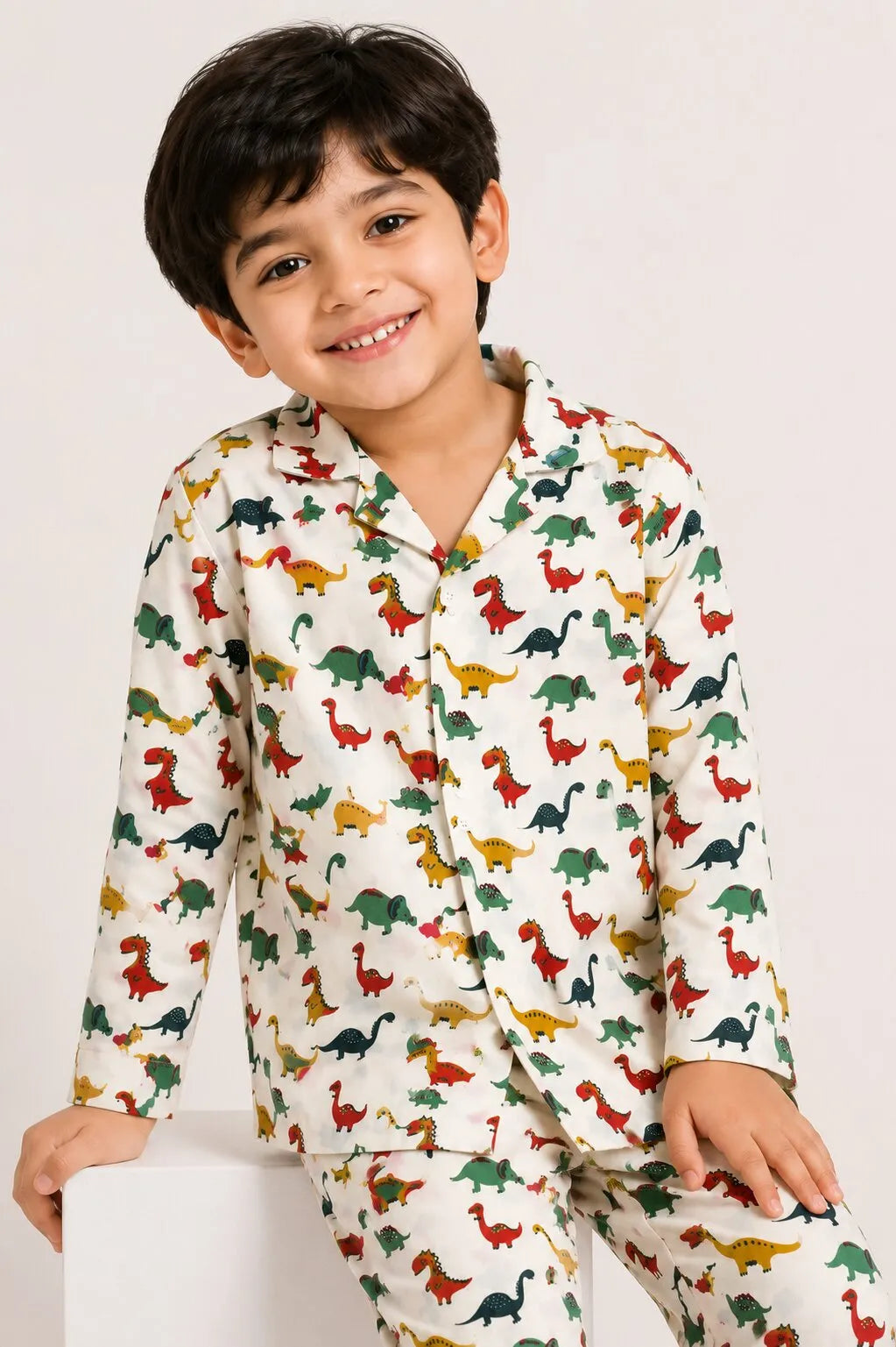 Kids' Dinosaur Print Cotton Night Suit