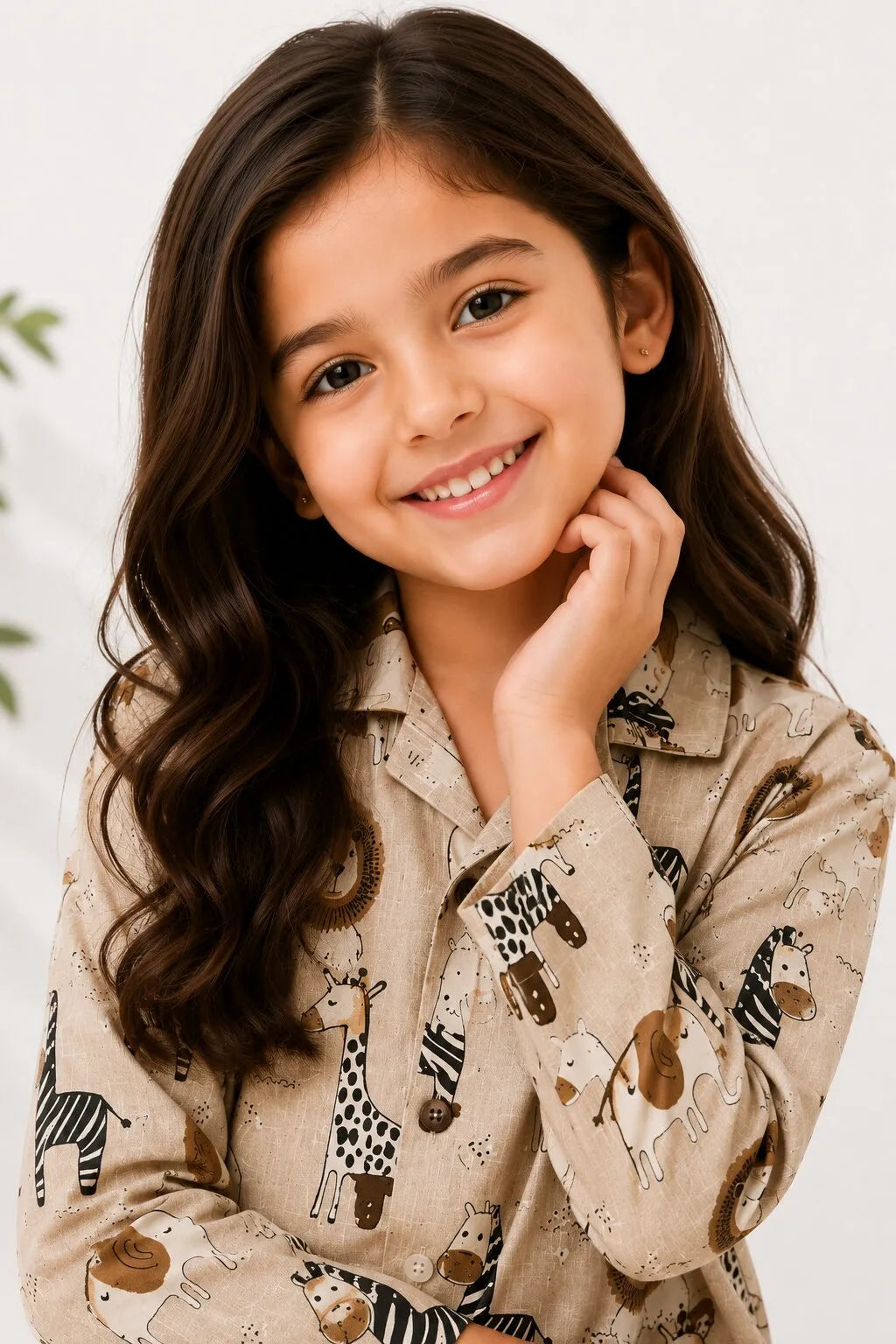 Kids Girls Full Sleeve Collared Pure Cotton Night Suit