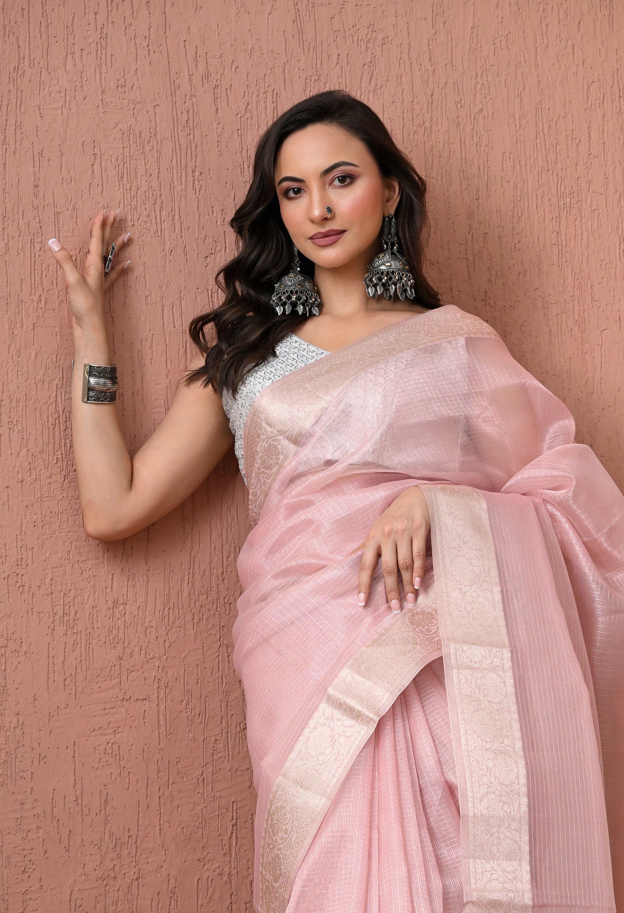 Elegant Pastel Pink Pure Cotton Saree with Zari Border