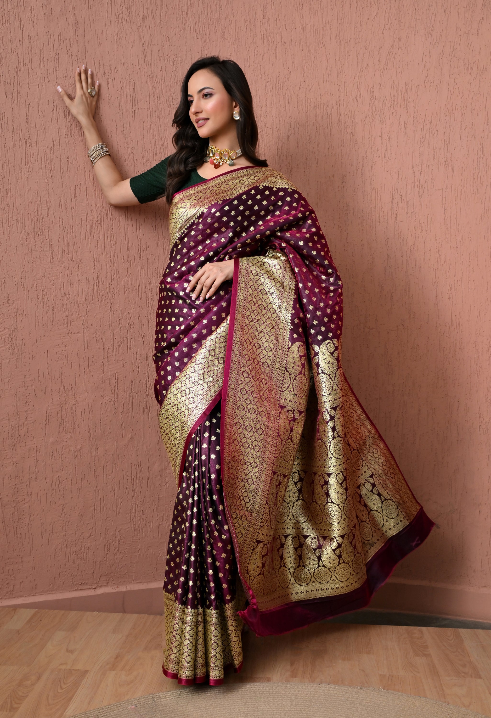 Pure Silk Banarasi Saree in Magenta-Purple with Intricate Gold Zari