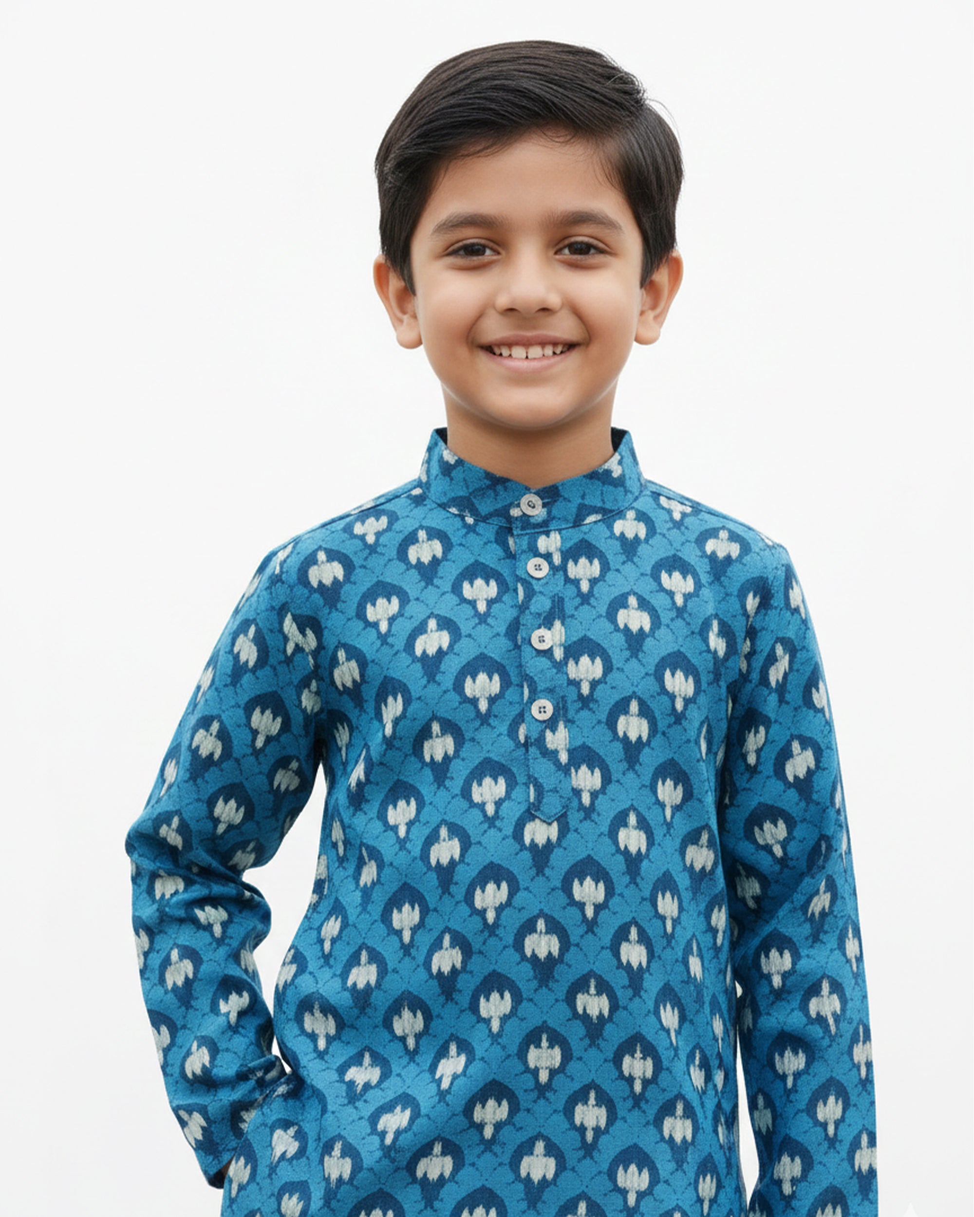 Boys' Cotton Printed Kurta with Pajama Set – Traditional Ethnic Wear for Festivals, Weddings, and Parties (Blue)