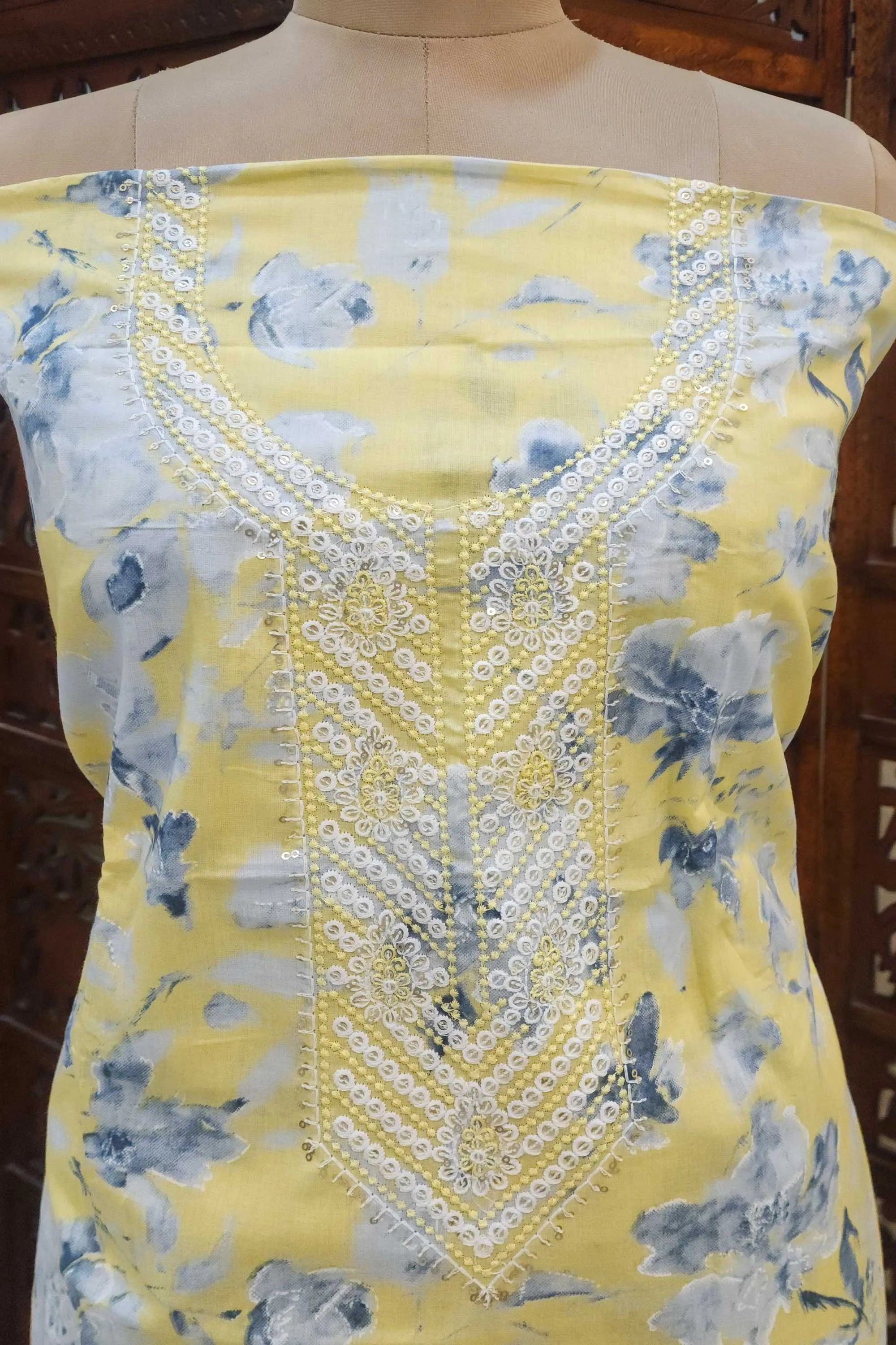 Floral Harmony Printed Cotton Blend Unstitched Dress Material with Embroidered Dupatta