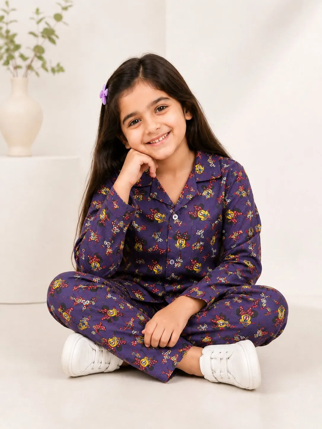 Kids' Pure Cotton Mauve Purple Character Print Night Suit