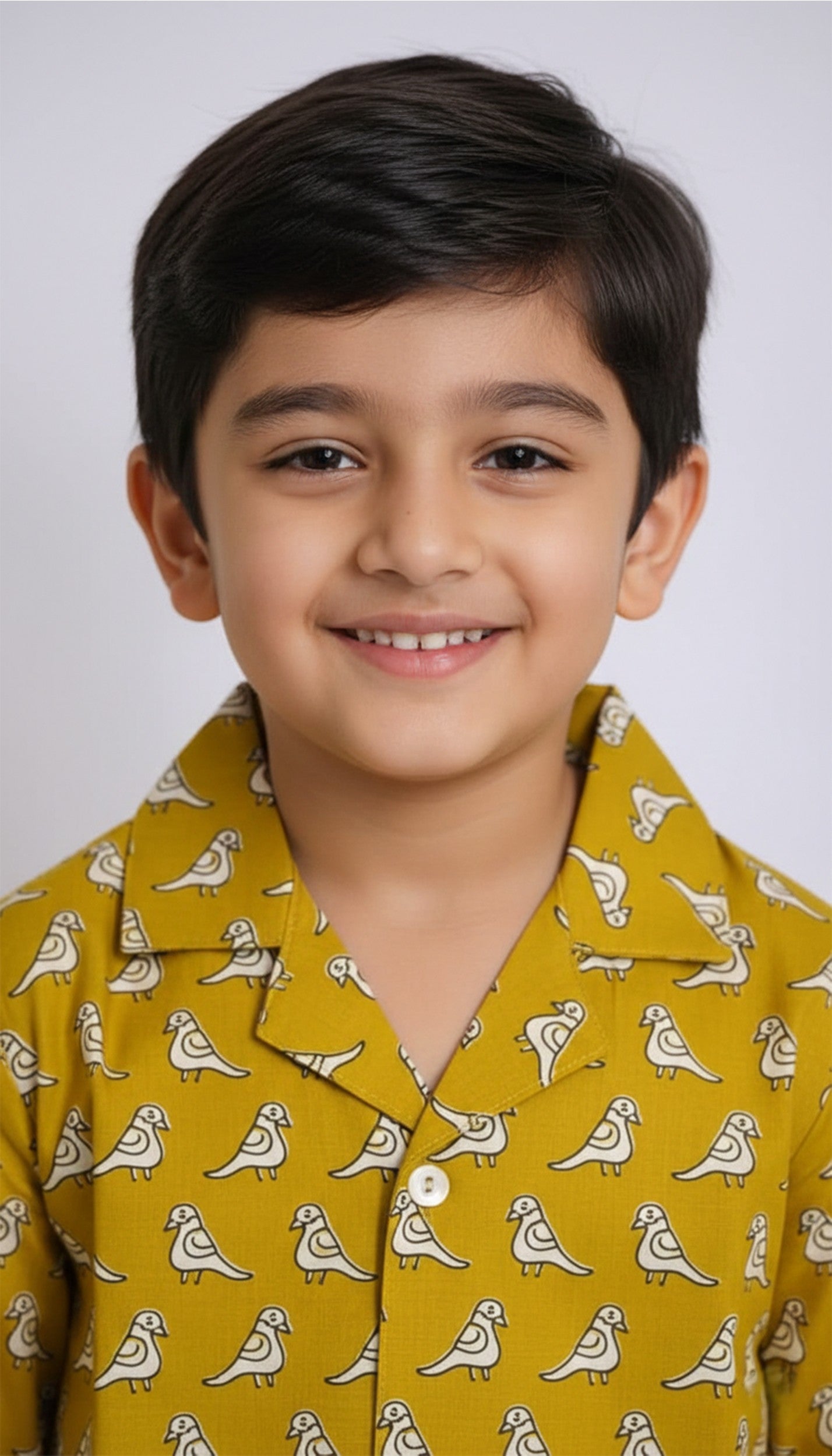 Boys Mustard Yellow & White Bird Print Pure Cotton Night Suit