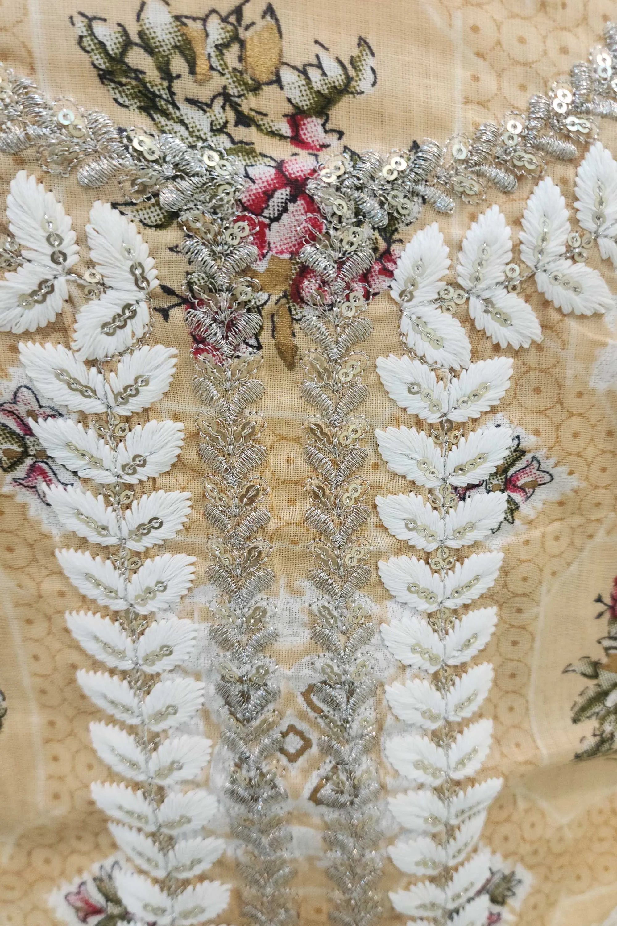 Women Peach-Coloured Floral Embroidered Pure Cotton Unstitched Dress Material